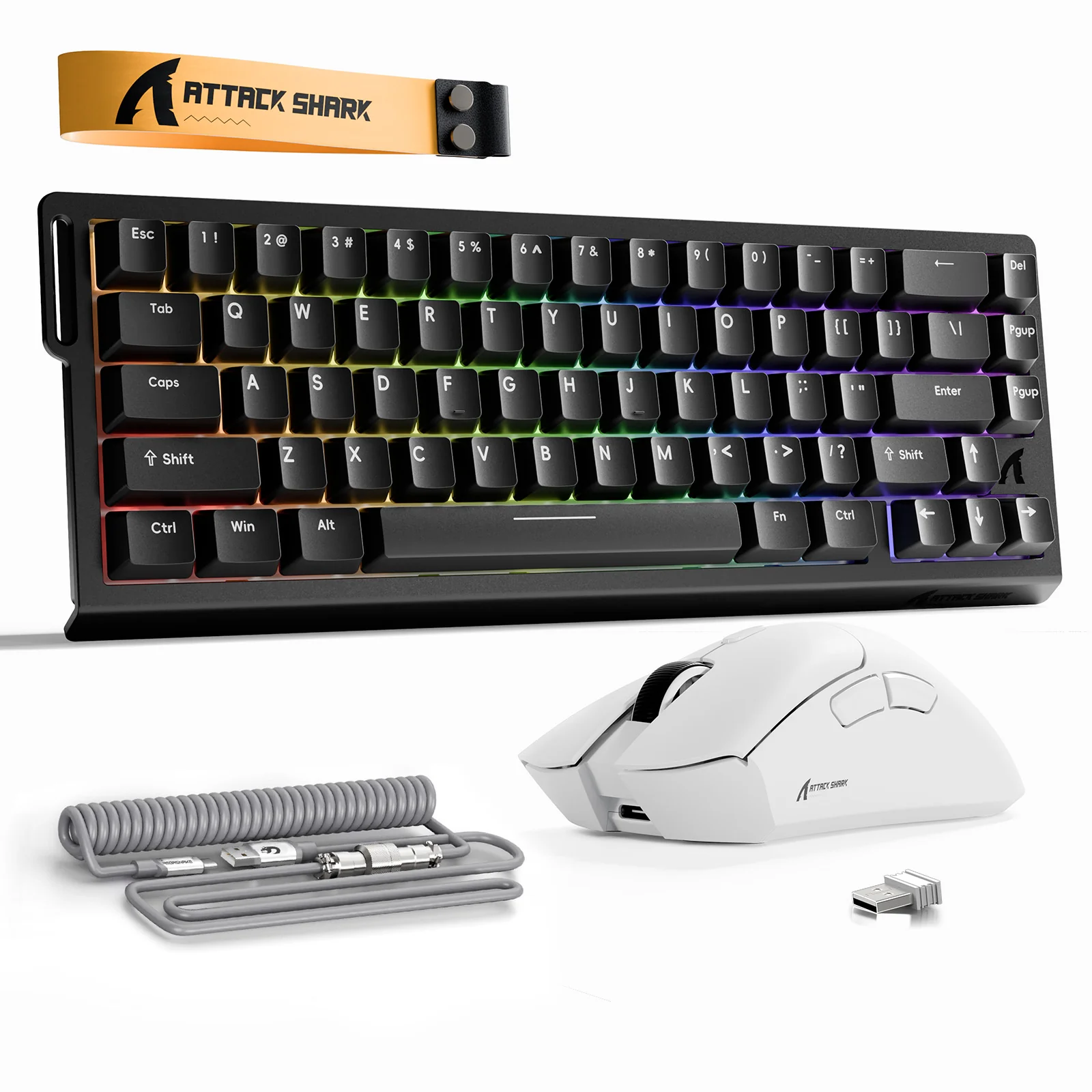 ATTACK SHARK X68HE Rapid Trigger Keyboard + R1 Wireless Gaming Mouse + C01 Coiled Cable Bundle