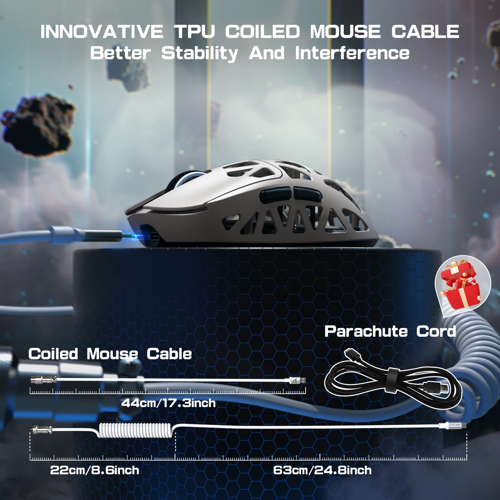 ATTACK SHARK R2 Magnesium Alloy PAW3950 Gaming Mouse 8K with Mouse Coiled Cable (Not Include the Charging Dock)