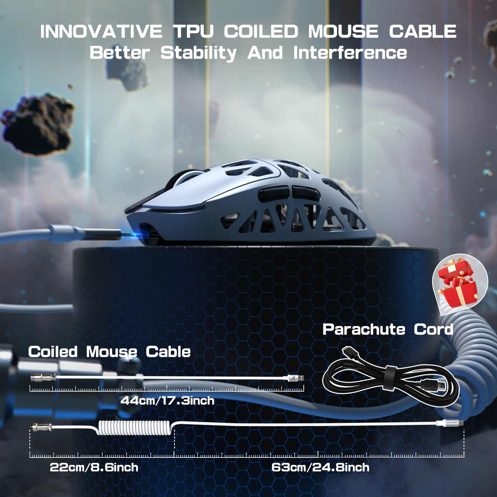 ATTACK SHARK R2 Magnesium Alloy PAW3950 Gaming Mouse 8K with Mouse Coiled Cable (Not Include the Charging Dock)