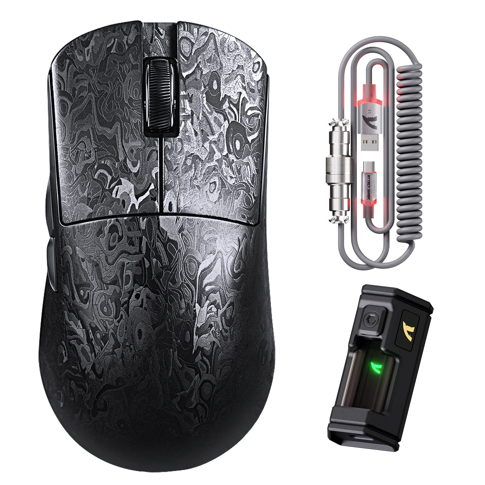 ATTACK SHARK R11 ULTRA Carbon Fiber Wireless 8K PAW3950MAX Gaming Mouse with C06 Ultra LED Cable