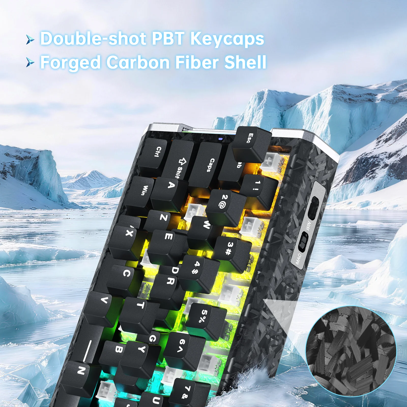 ATTACK SHARK R68 HE Carbon Fiber Wired Rapid Trigger Magnetic Switch Keyboard With C01 Ultra RGB Coiled Cable