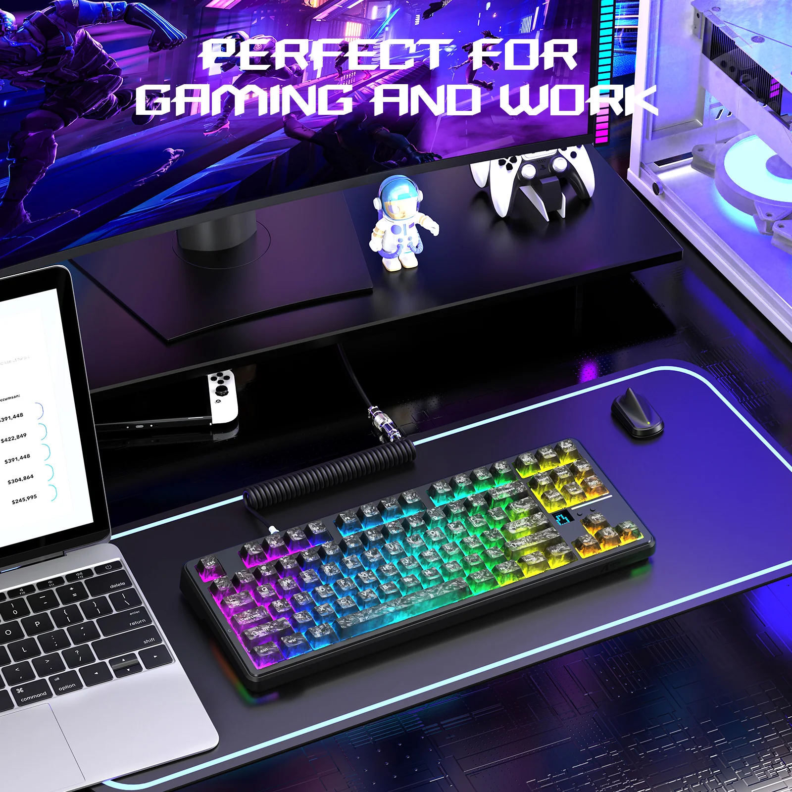ATTACK SHARK X87 ULTRA Wireless Gaming Keyboard with 8KHz Receiver and RGB Coiled Cable