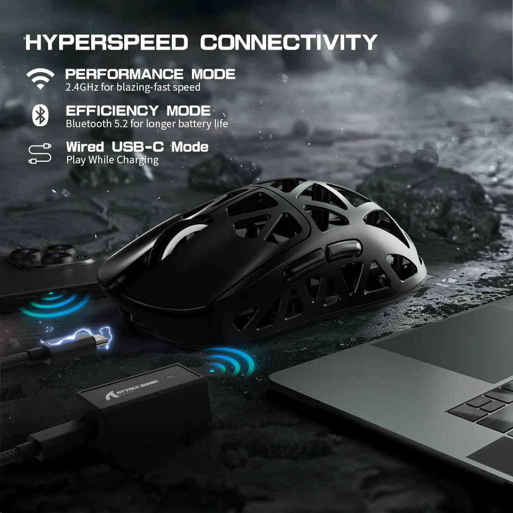 ATTACK SHARK R2 Magnesium Alloy PAW3950 Gaming Mouse 8K with Mouse Coiled Cable (Not Include the Charging Dock)