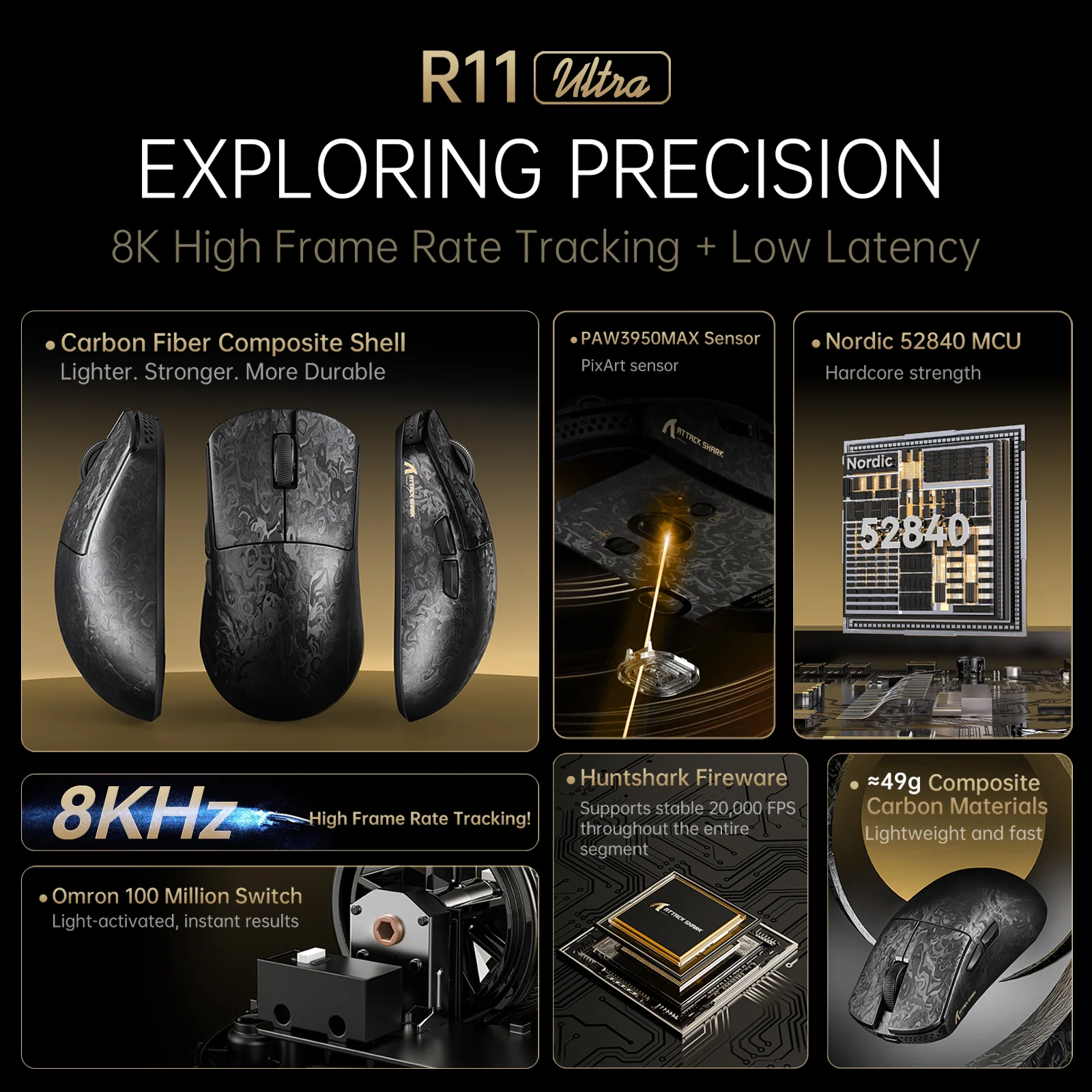 ATTACK SHARK R68 HE & R11 ULTRA Carbon Fiber Gaming Bundle With C01 ULTRA Coiled Cable