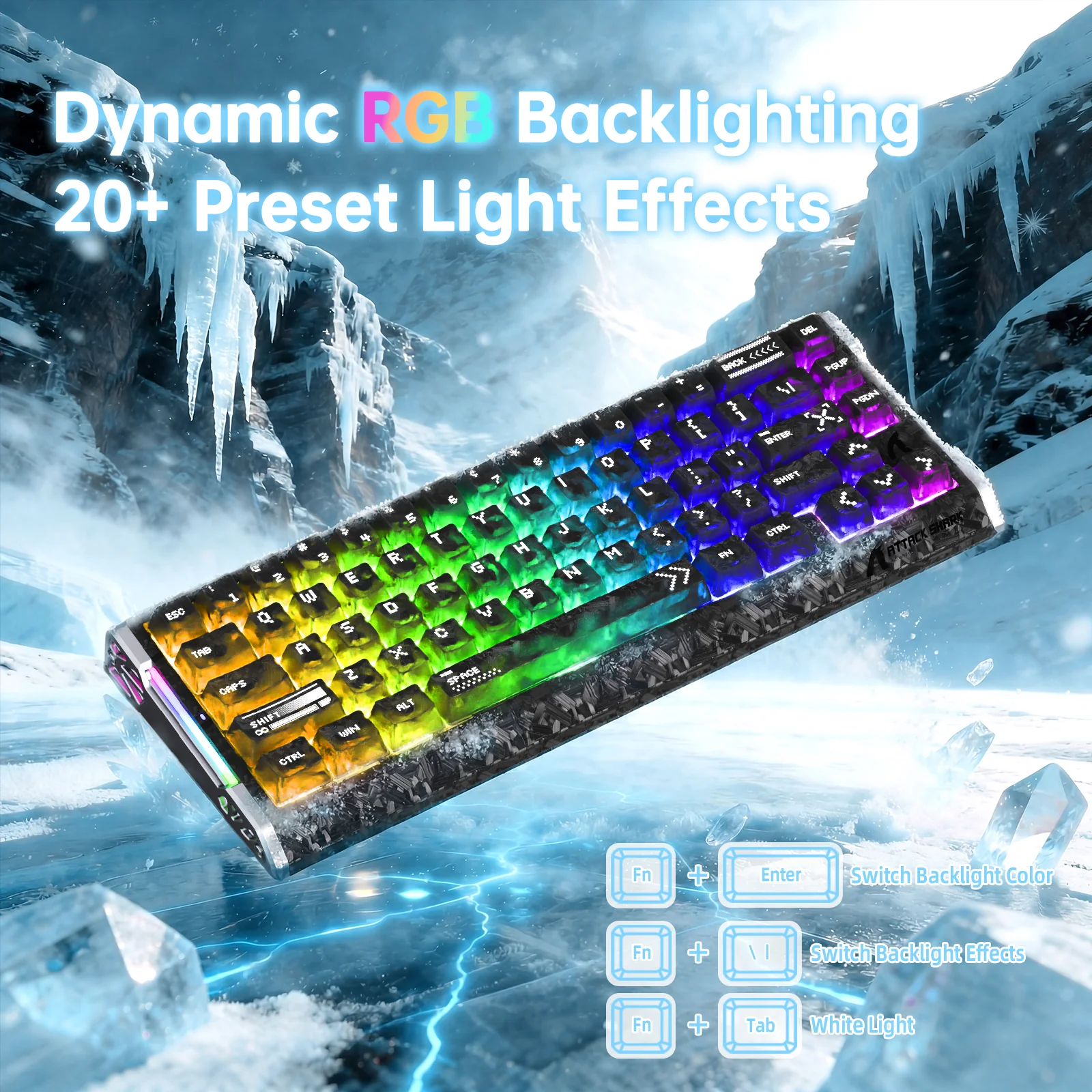ATTACK SHARK R68 HE Carbon Fiber Wired Rapid Trigger Magnetic Switch Keyboard With C01 Ultra RGB Coiled Cable
