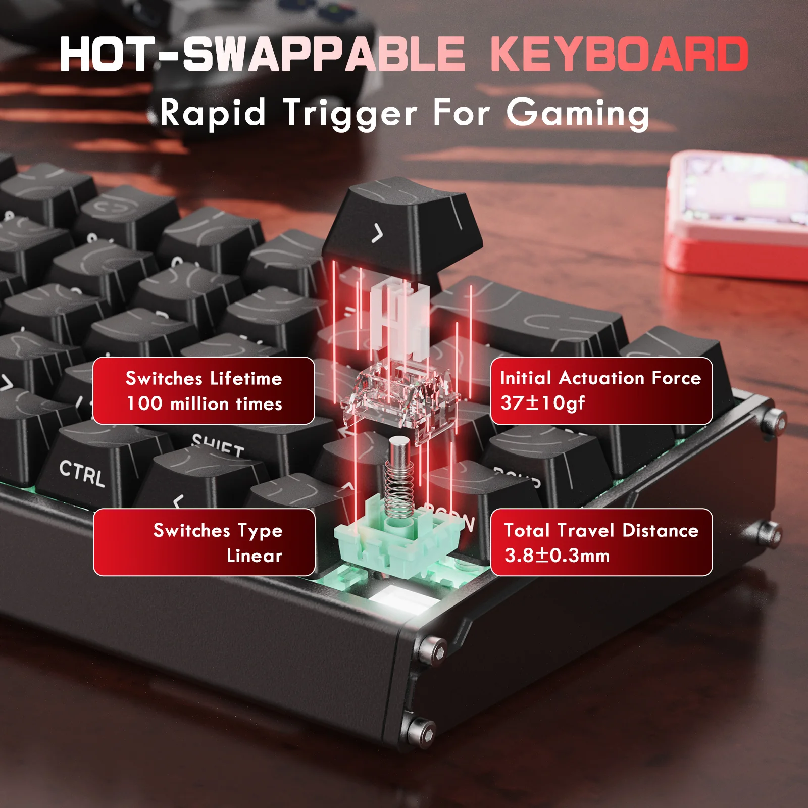 ATTACK SHARK X68MAX HE Rapid Trigger CNC Aluminum Keyboard Magnetic Switch with C01Ultra RGB Coiled Cable