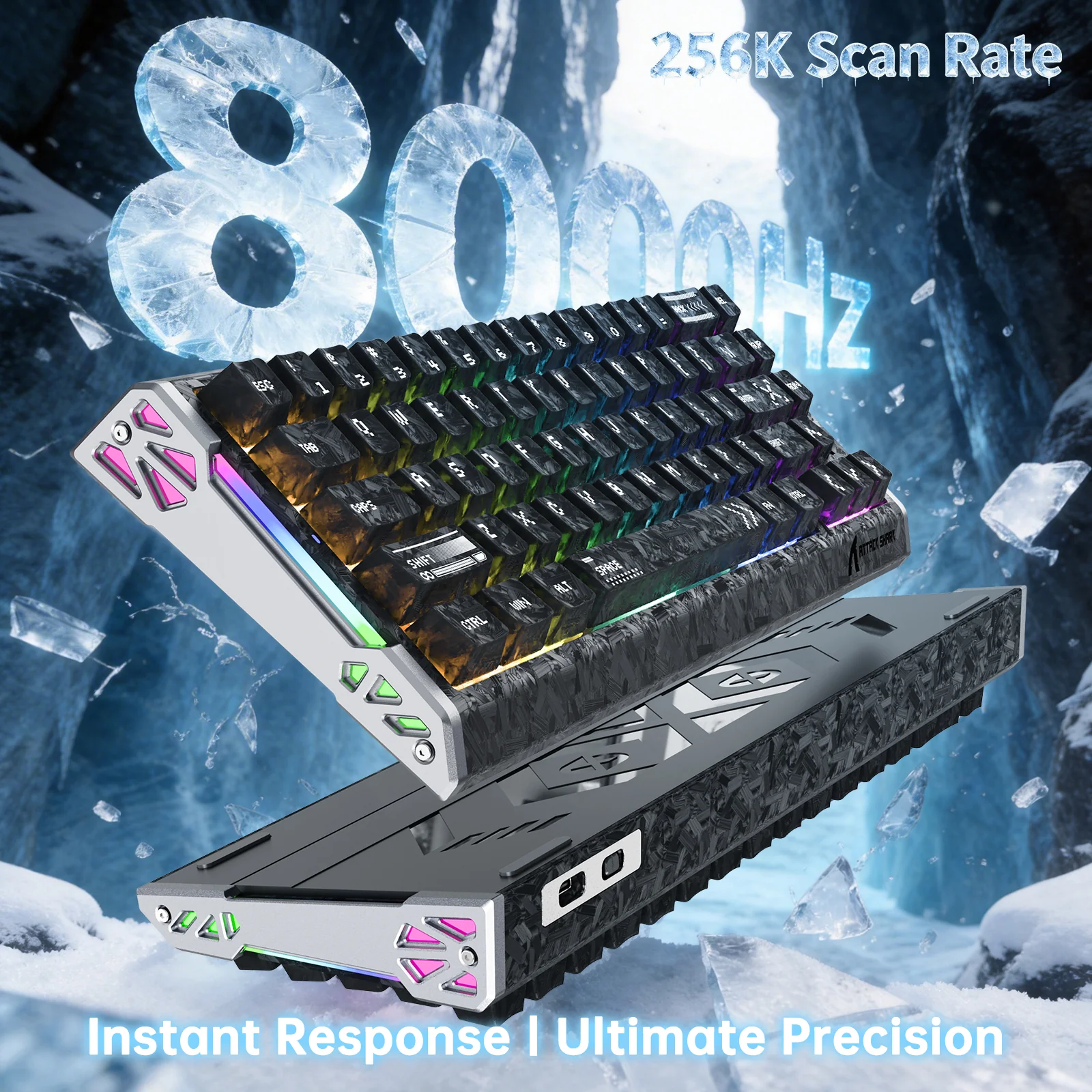 ATTACK SHARK R68 HE Carbon Fiber Wired Rapid Trigger Magnetic Switch Keyboard With C01 Ultra RGB Coiled Cable