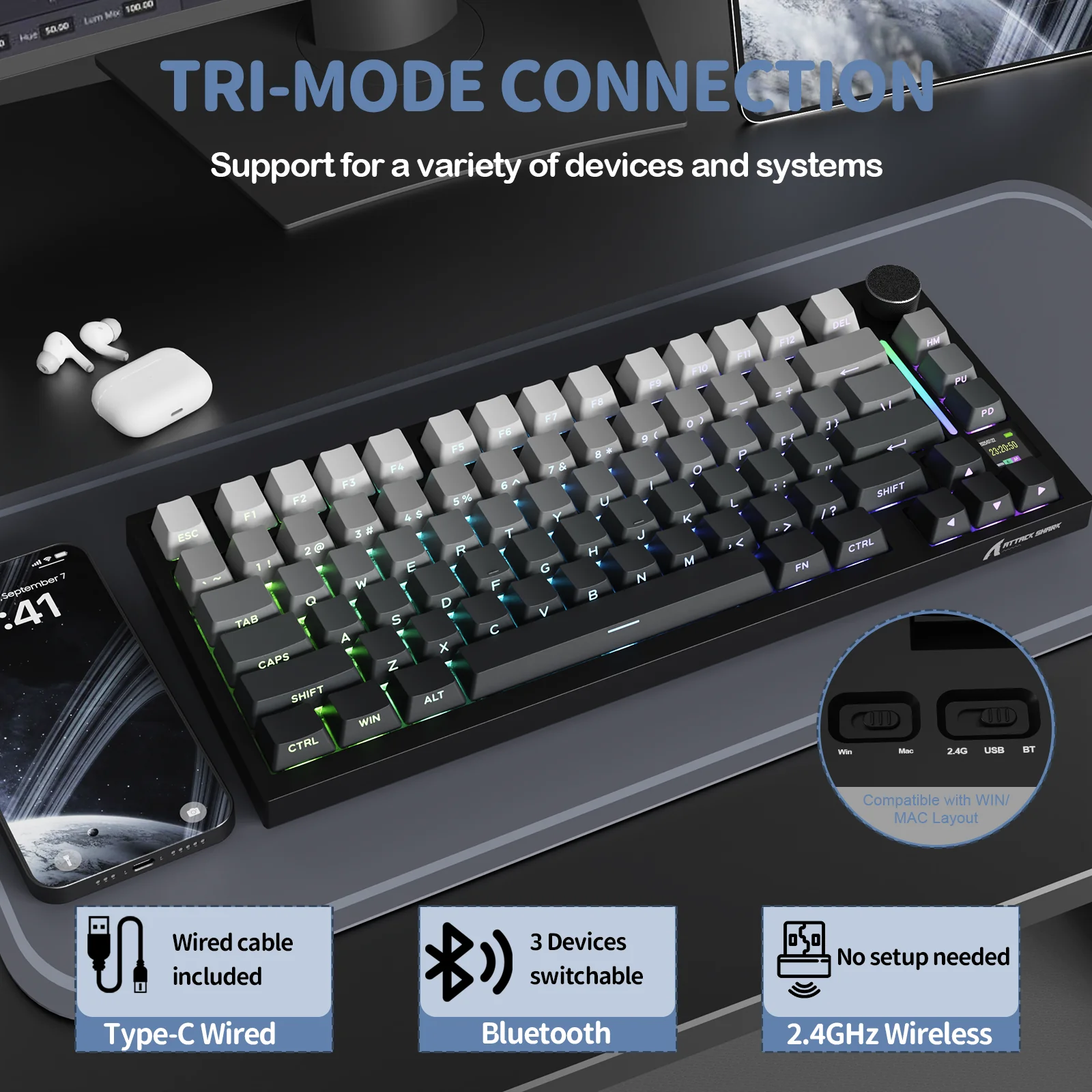 ATTACK SHARK X820Ultra Tri-mode Gasket Mechanical Keyboard