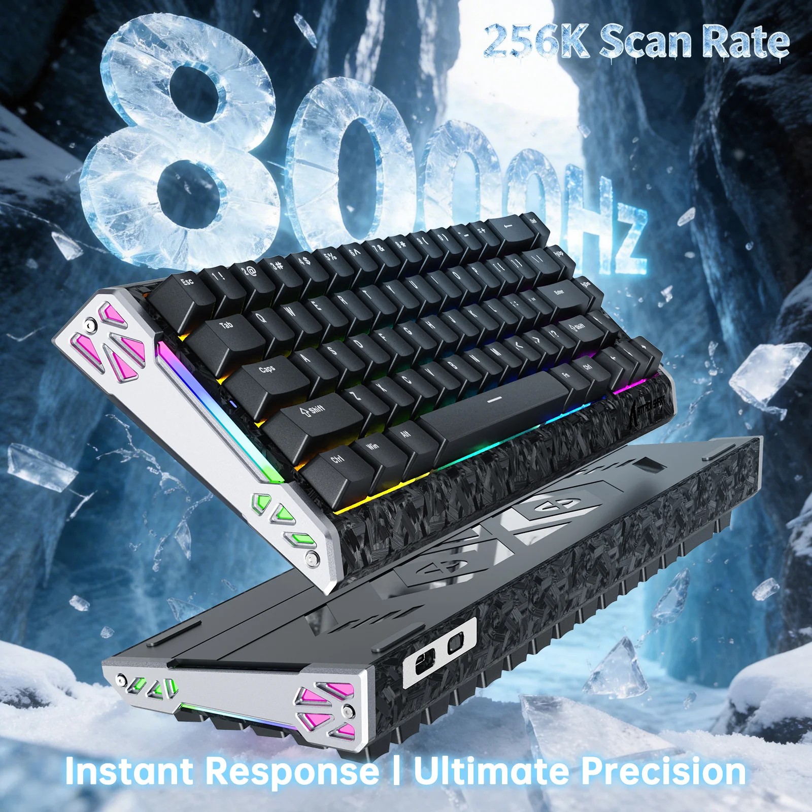 ATTACK SHARK R68 HE Carbon Fiber Wired Rapid Trigger Magnetic Switch Keyboard With C01 Ultra RGB Coiled Cable