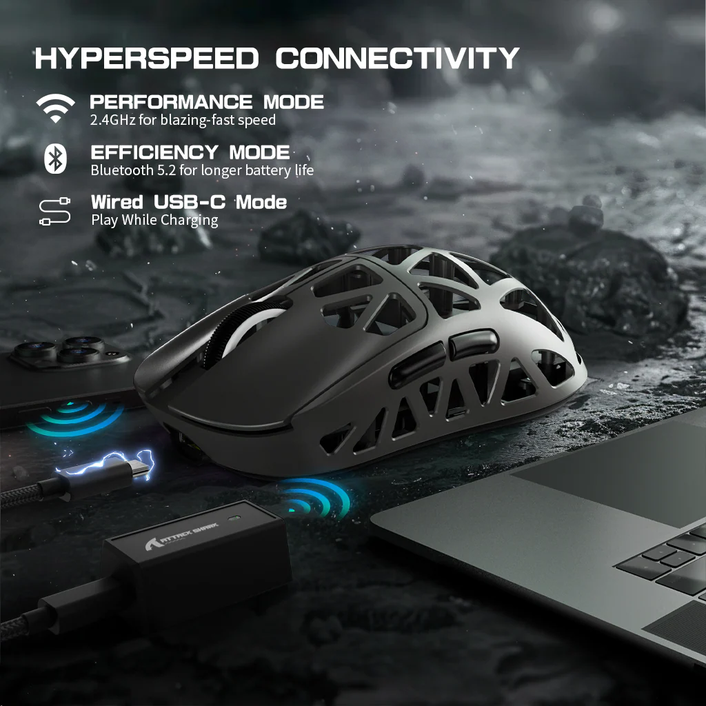 ATTACK SHARK R2 Magnesium Alloy PAW3950 Gaming Mouse 8K with Mouse Coiled Cable (Not Include the Charging Dock)