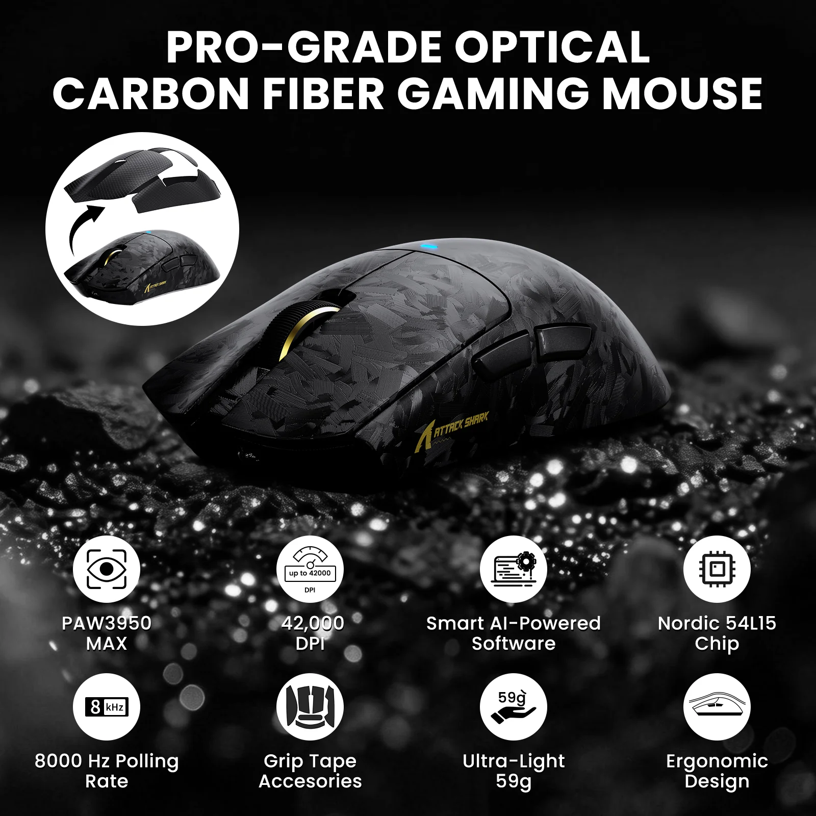 ATTACK SHARK R68 HE & X11 ULTRA Carbon Fiber Gaming Bundle With C01 ULTRA Coiled Cable