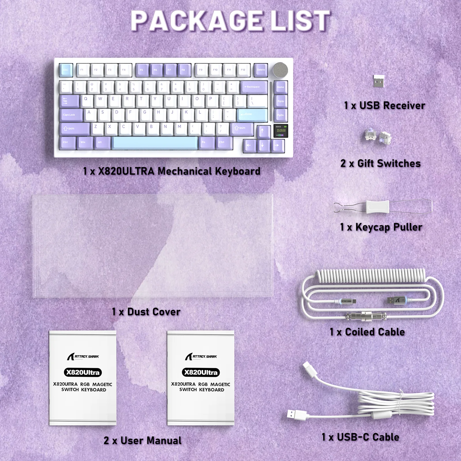 ATTACK SHARK X820ULTRA Mechanical Keyboard with C01ULTRA Coiled Cable