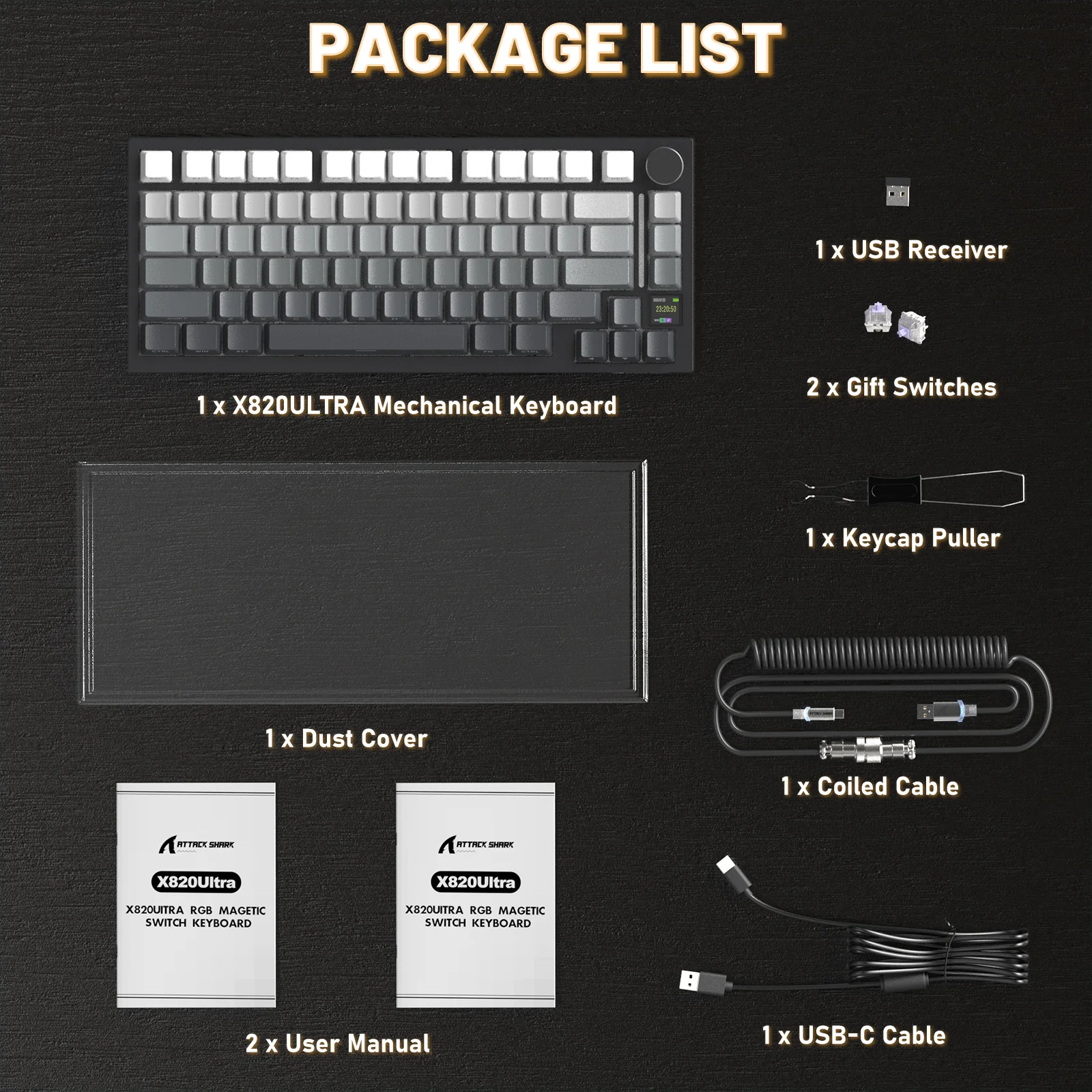 ATTACK SHARK X820ULTRA Mechanical Keyboard with C01ULTRA Coiled Cable