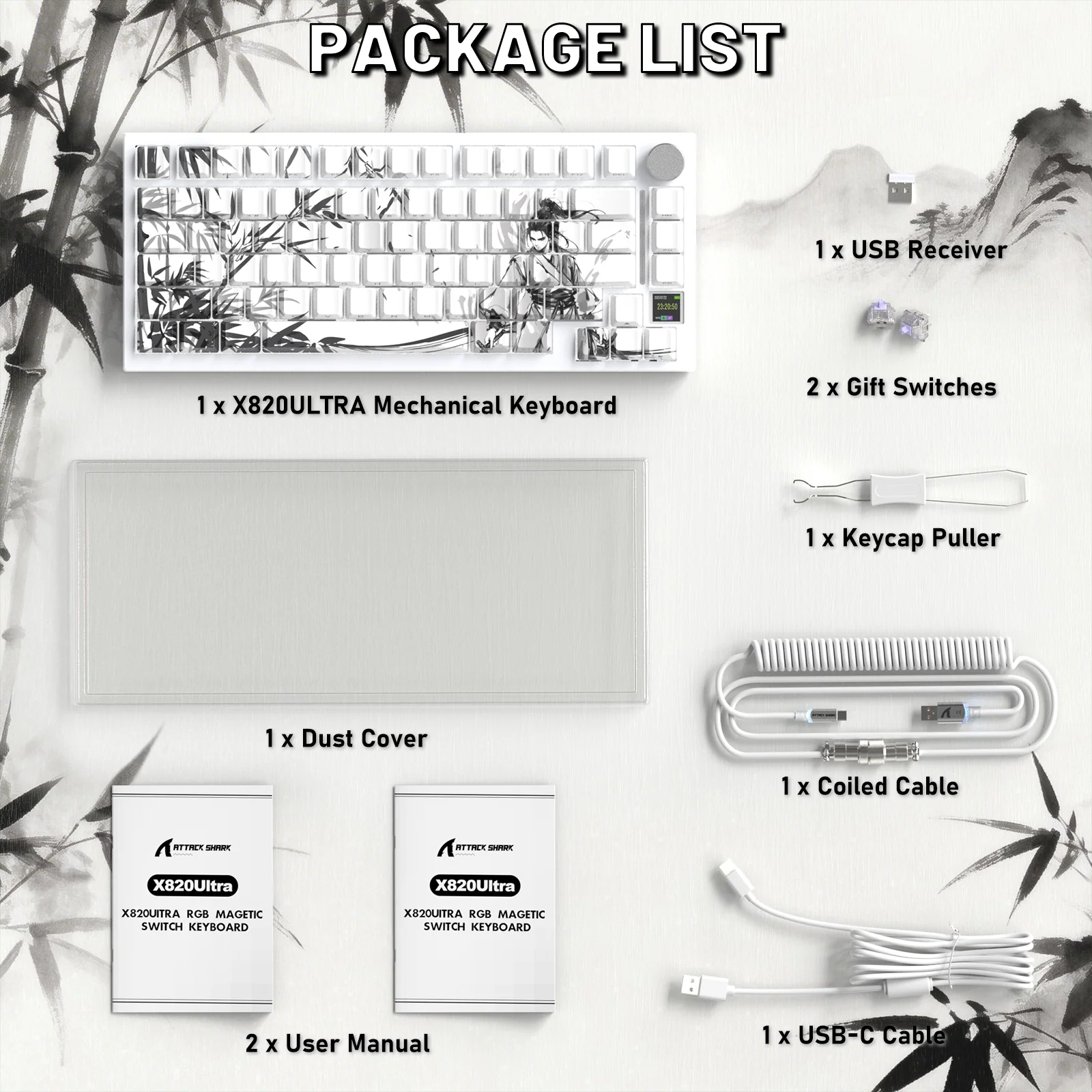 ATTACK SHARK X820ULTRA Mechanical Keyboard with C01ULTRA Coiled Cable