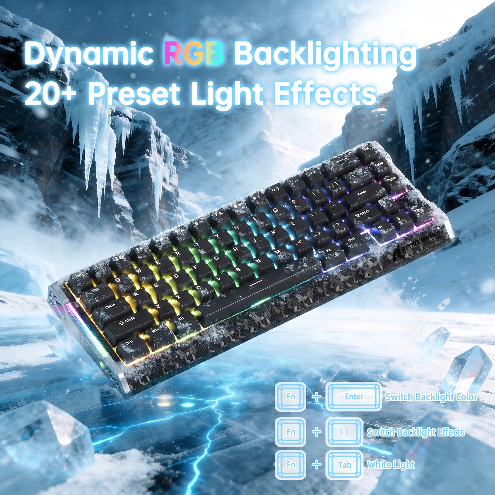 ATTACK SHARK R68 HE Carbon Fiber Wired Rapid Trigger Magnetic Switch Keyboard With C01 Ultra RGB Coiled Cable
