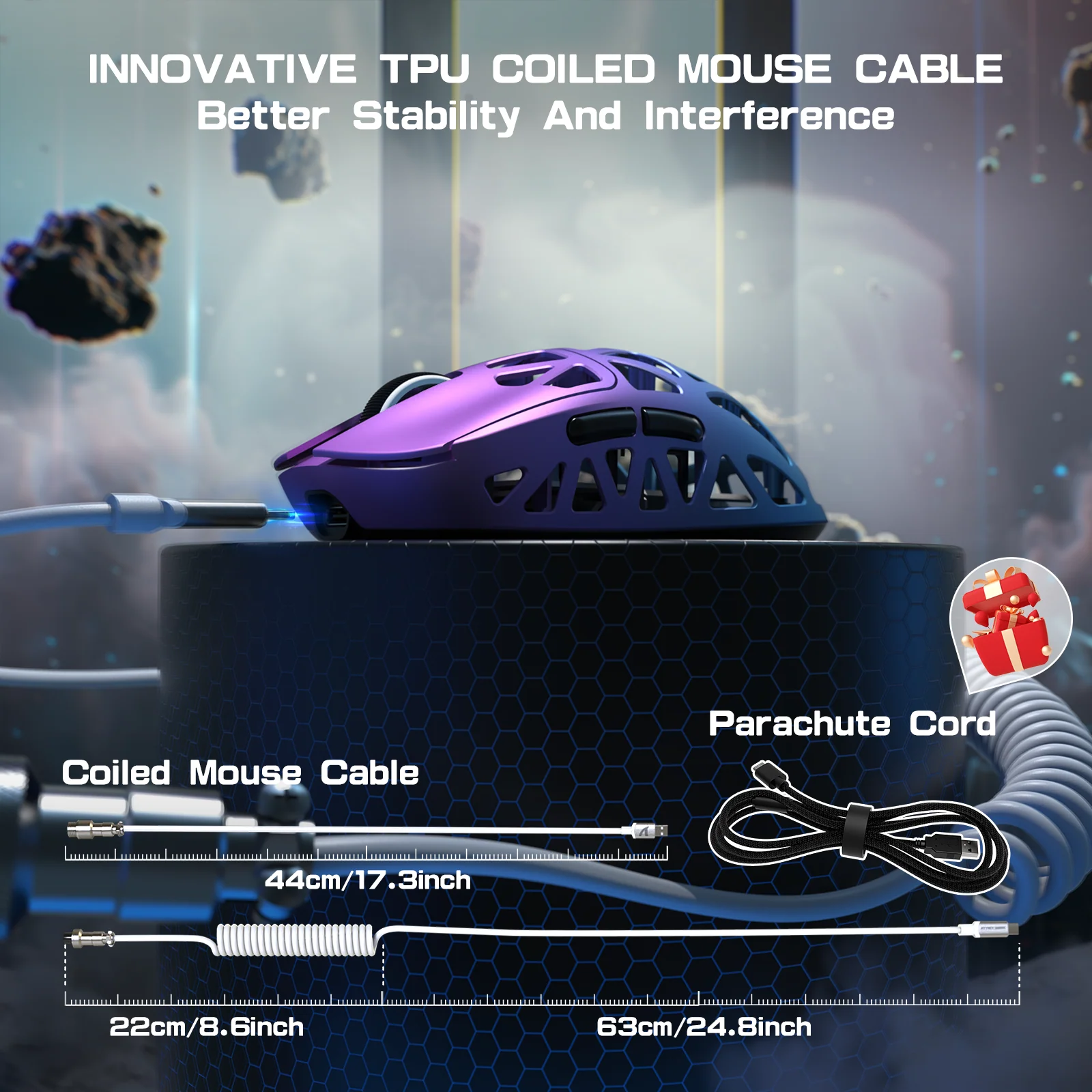 ATTACK SHARK R2 Magnesium Alloy PAW3950 Gaming Mouse 8K with Mouse Coiled Cable (Not Include the Charging Dock)