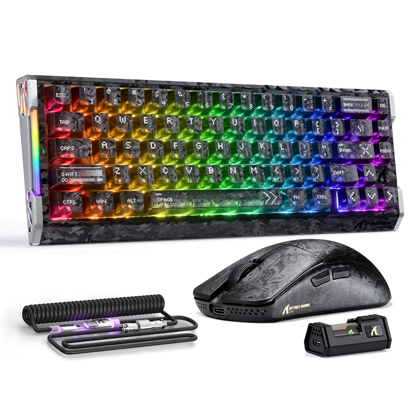 ATTACK SHARK R68 HE & R11 ULTRA Carbon Fiber Gaming Bundle With C01 ULTRA Coiled Cable