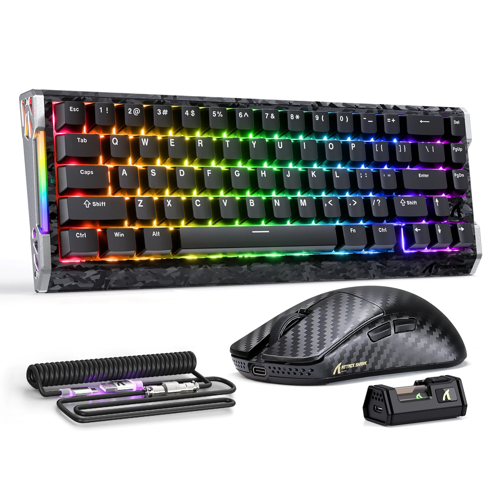 ATTACK SHARK R68 HE & R11 ULTRA Carbon Fiber Gaming Bundle With C01 ULTRA Coiled Cable
