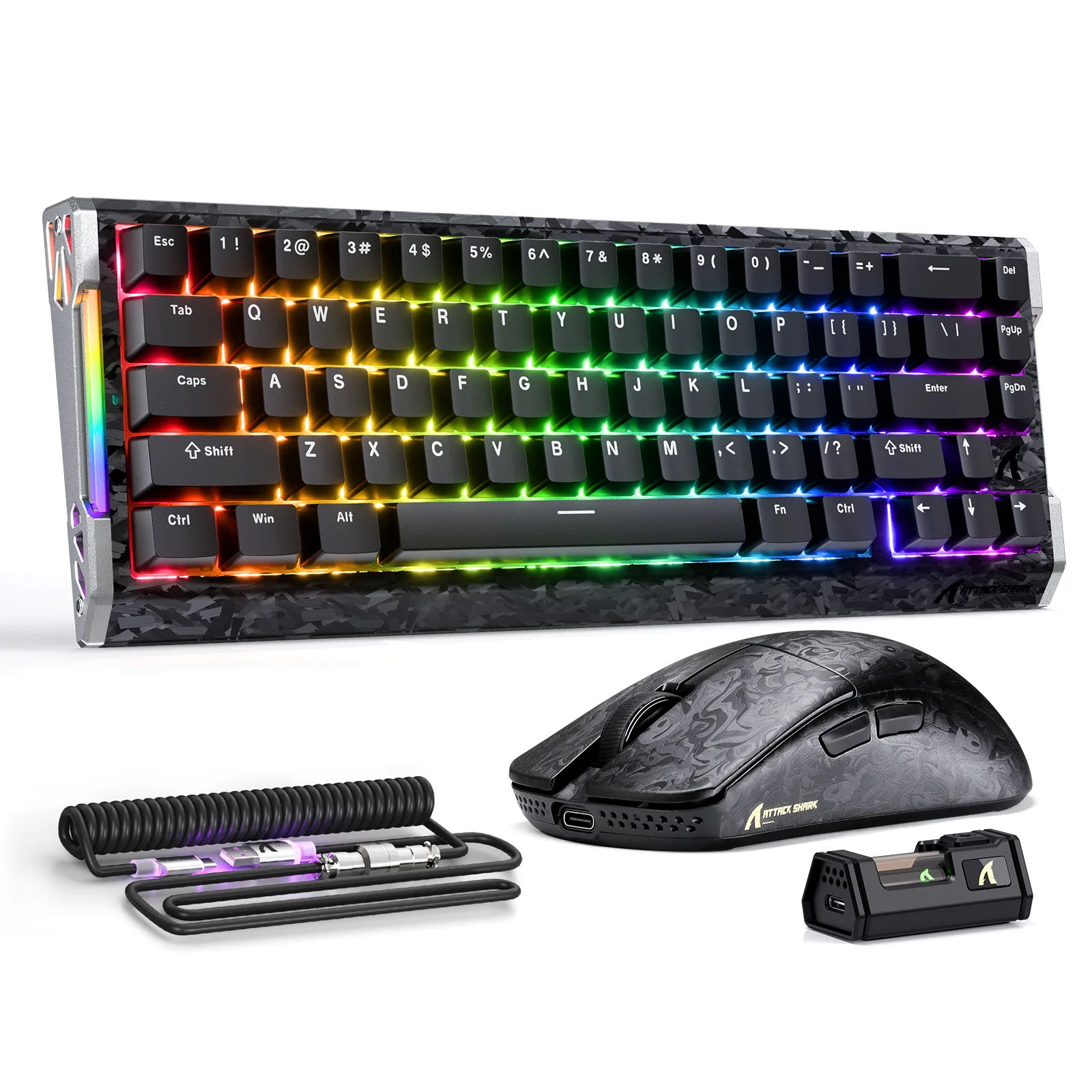 ATTACK SHARK R68 HE & R11 ULTRA Carbon Fiber Gaming Bundle With C01 ULTRA Coiled Cable