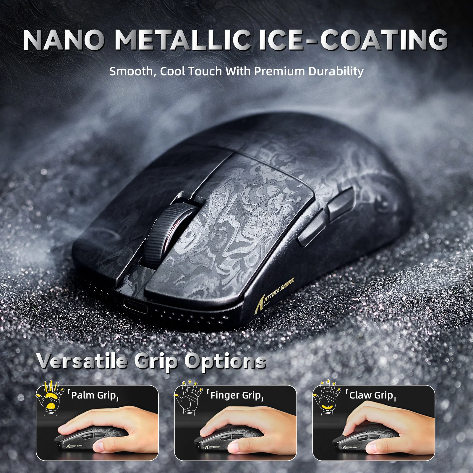 ATTACK SHARK R11 ULTRA Carbon Fiber Wireless 8K PAW3950MAX Gaming Mouse with C06 Ultra LED Cable