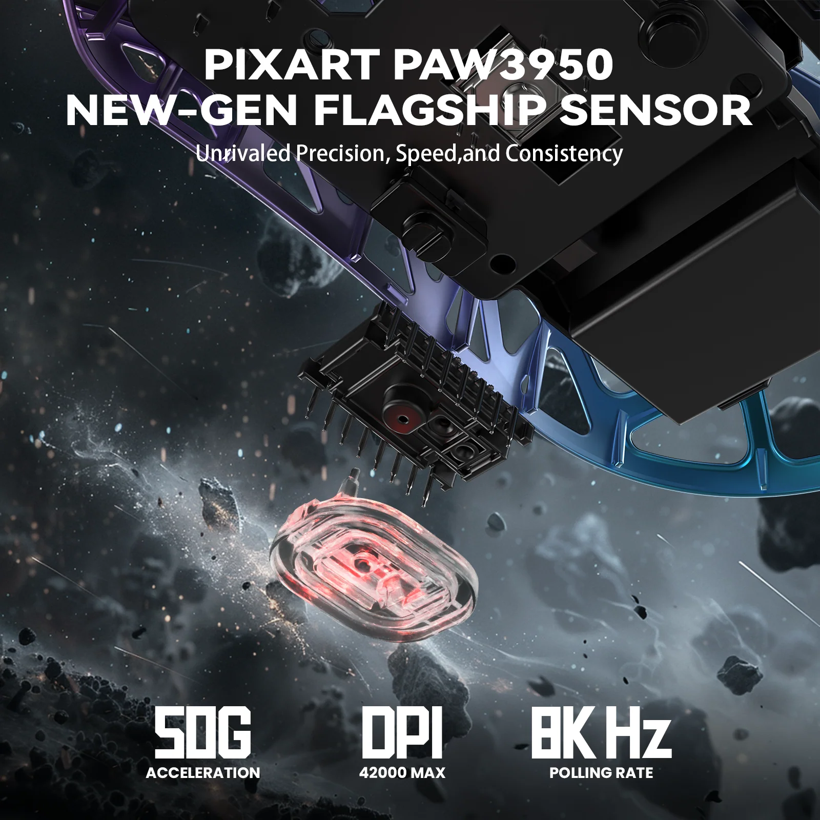 ATTACK SHARK R2 Magnesium Alloy PAW3950 Gaming Mouse 8K with Mouse Coiled Cable (Not Include the Charging Dock)