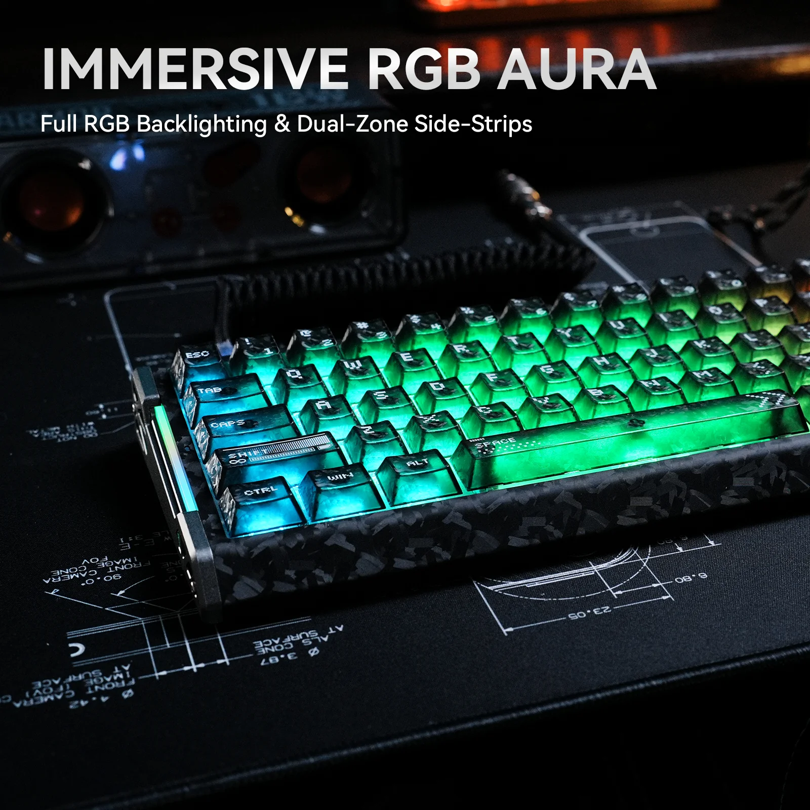 ATTACK SHARK R68 HE Carbon Fiber Wired Rapid Trigger Magnetic Switch Keyboard With C01 Ultra RGB Coiled Cable