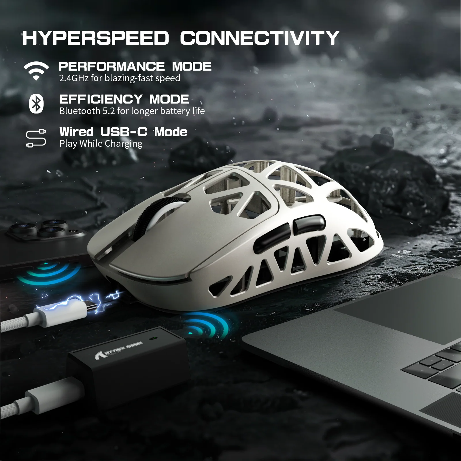 ATTACK SHARK R2 Magnesium Alloy PAW3950 Gaming Mouse 8K with Mouse Coiled Cable (Not Include the Charging Dock)
