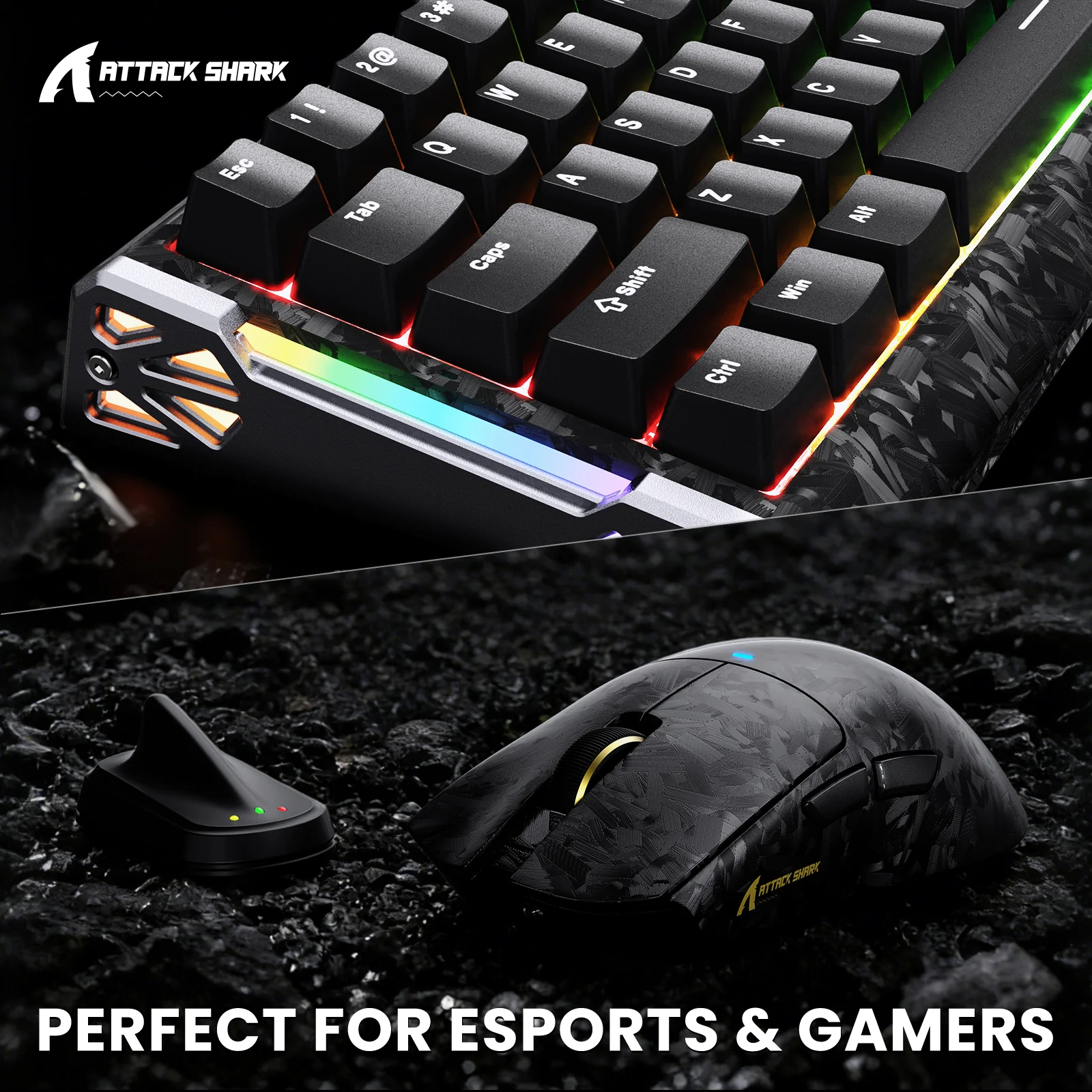 ATTACK SHARK R68 HE & X11 ULTRA Carbon Fiber Gaming Bundle With C01 ULTRA Coiled Cable