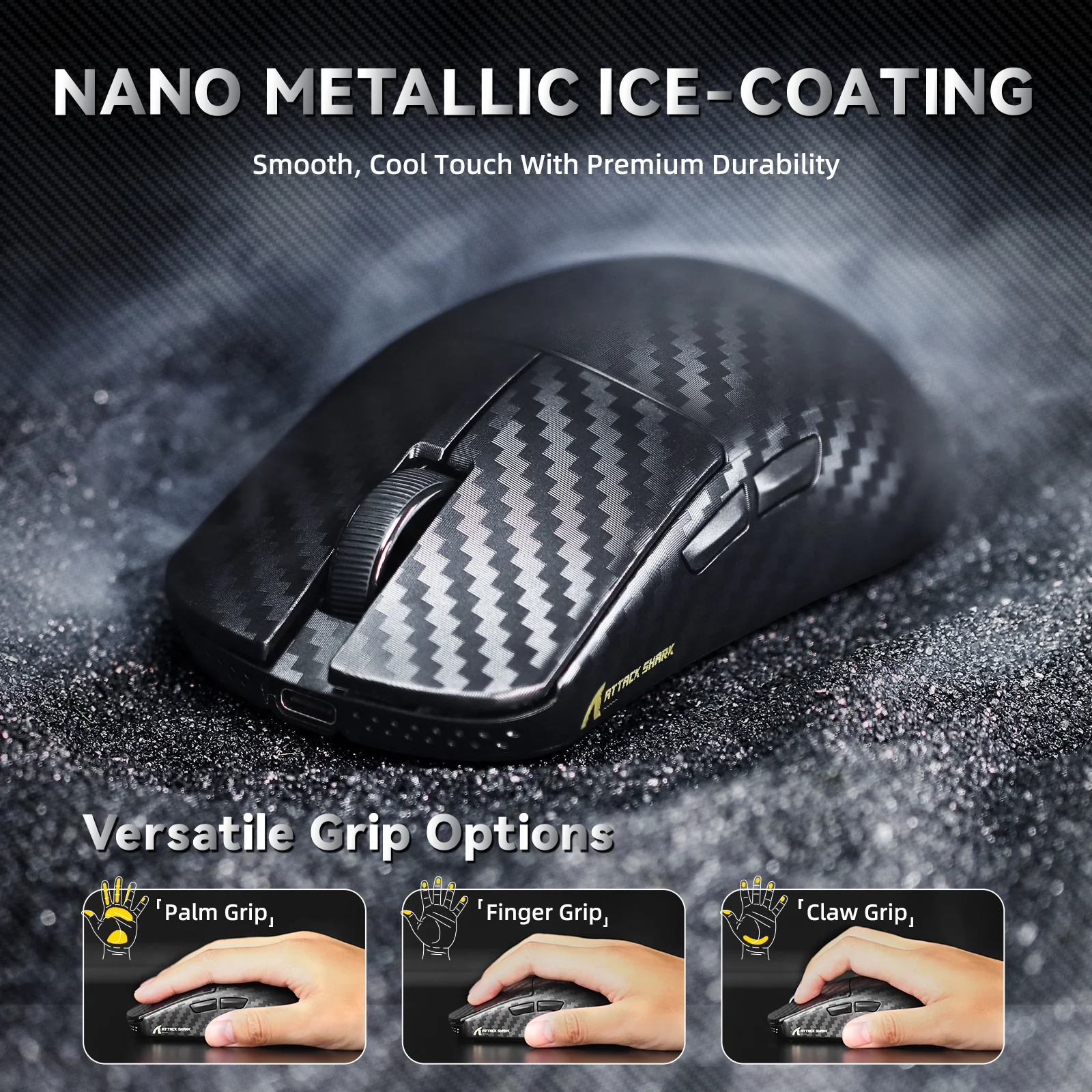 ATTACK SHARK R11 ULTRA Carbon Fiber Wireless 8K PAW3950MAX Gaming Mouse with C06 Ultra LED Cable