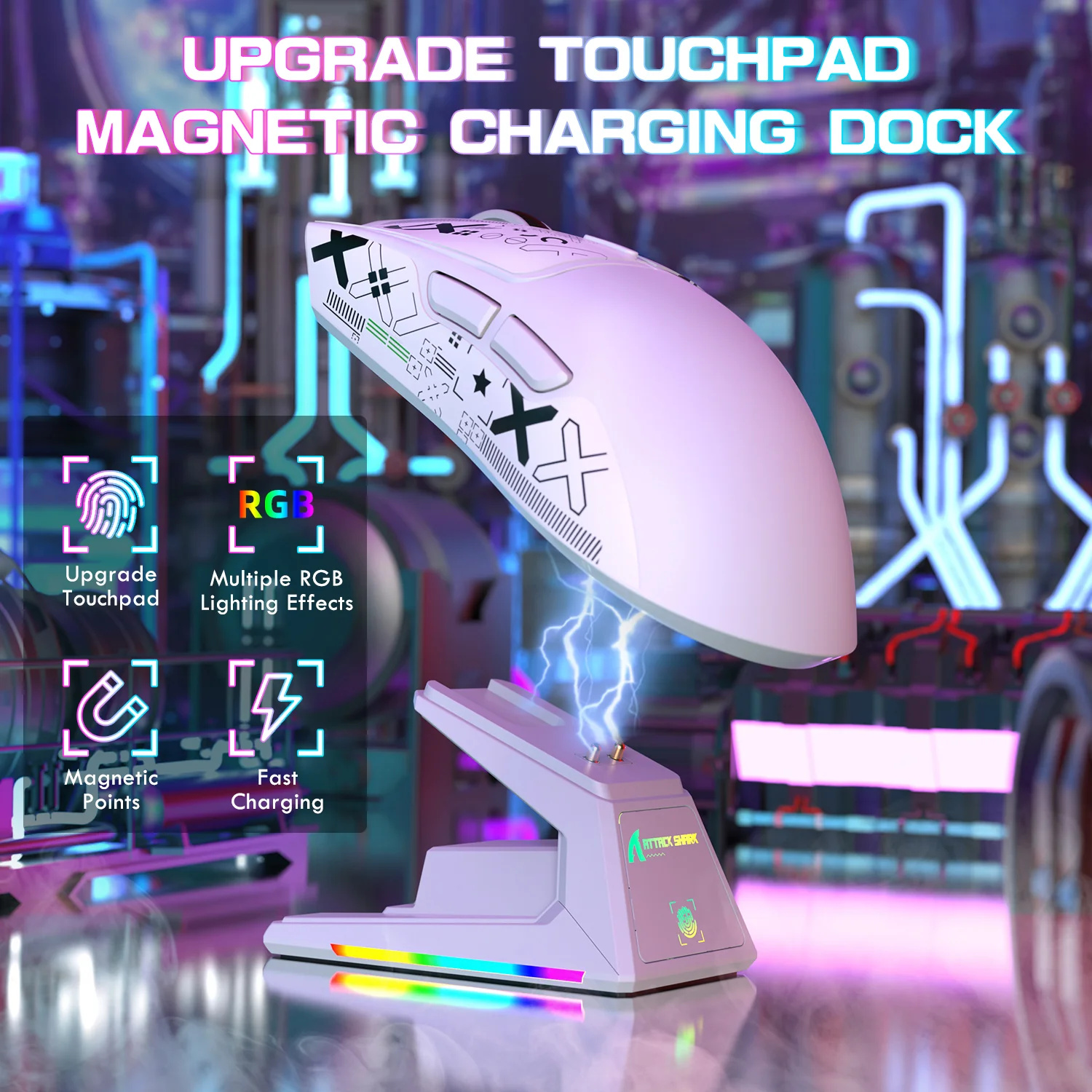 ATTACK SHARK X1 Tri-mode Gaming Mouse With Touchpad RGB Charging Dock PAW3395PRO Sensor