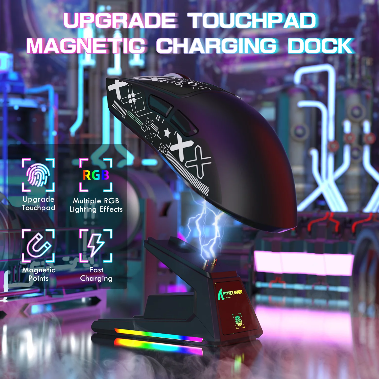 ATTACK SHARK X1 Tri-mode Gaming Mouse With Touchpad RGB Charging Dock PAW3395PRO Sensor