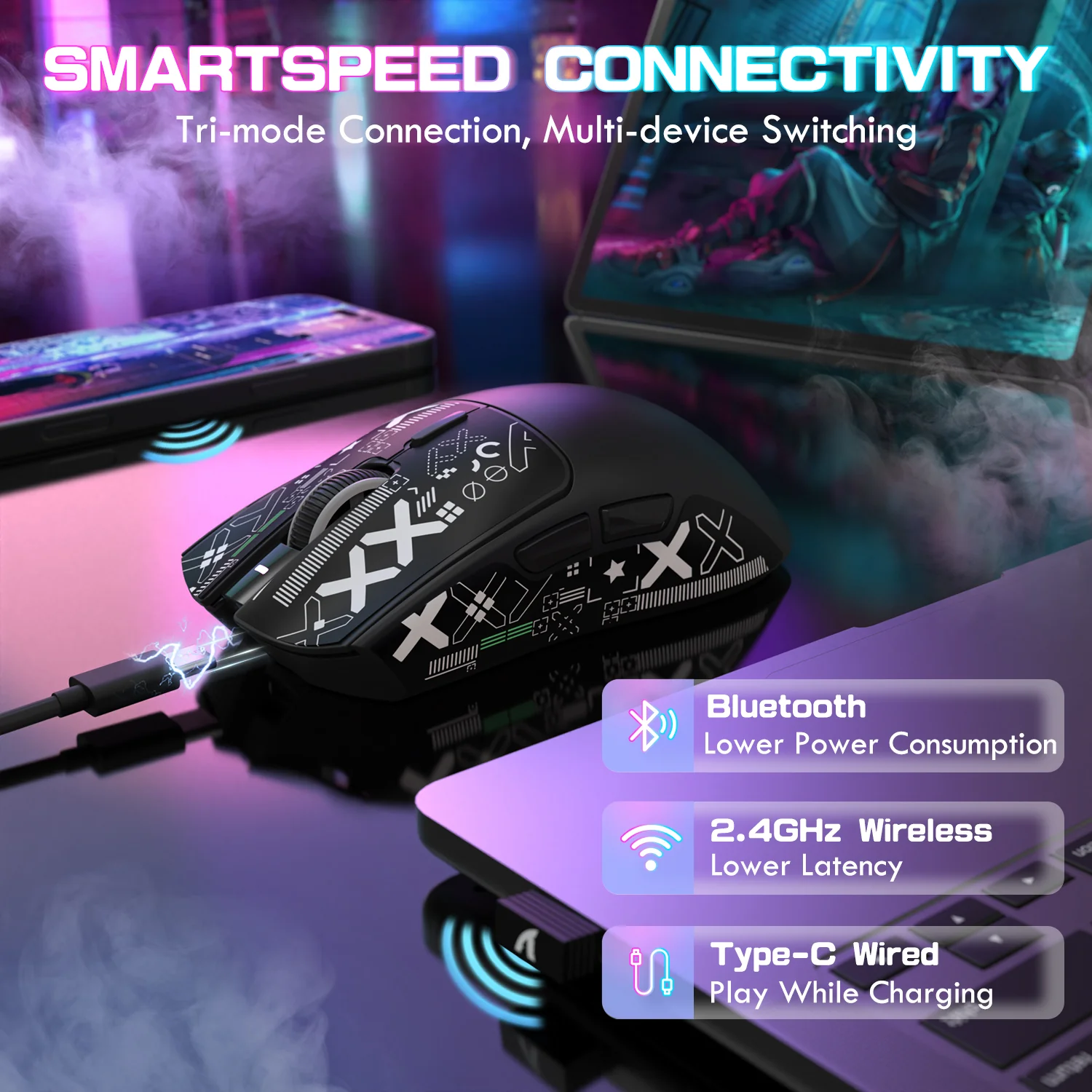 ATTACK SHARK X1 Tri-mode Gaming Mouse With Touchpad RGB Charging Dock PAW3395PRO Sensor