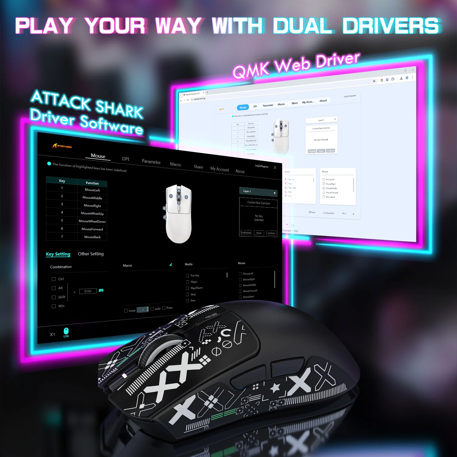 ATTACK SHARK X1 Tri-mode Gaming Mouse With Touchpad RGB Charging Dock PAW3395PRO Sensor