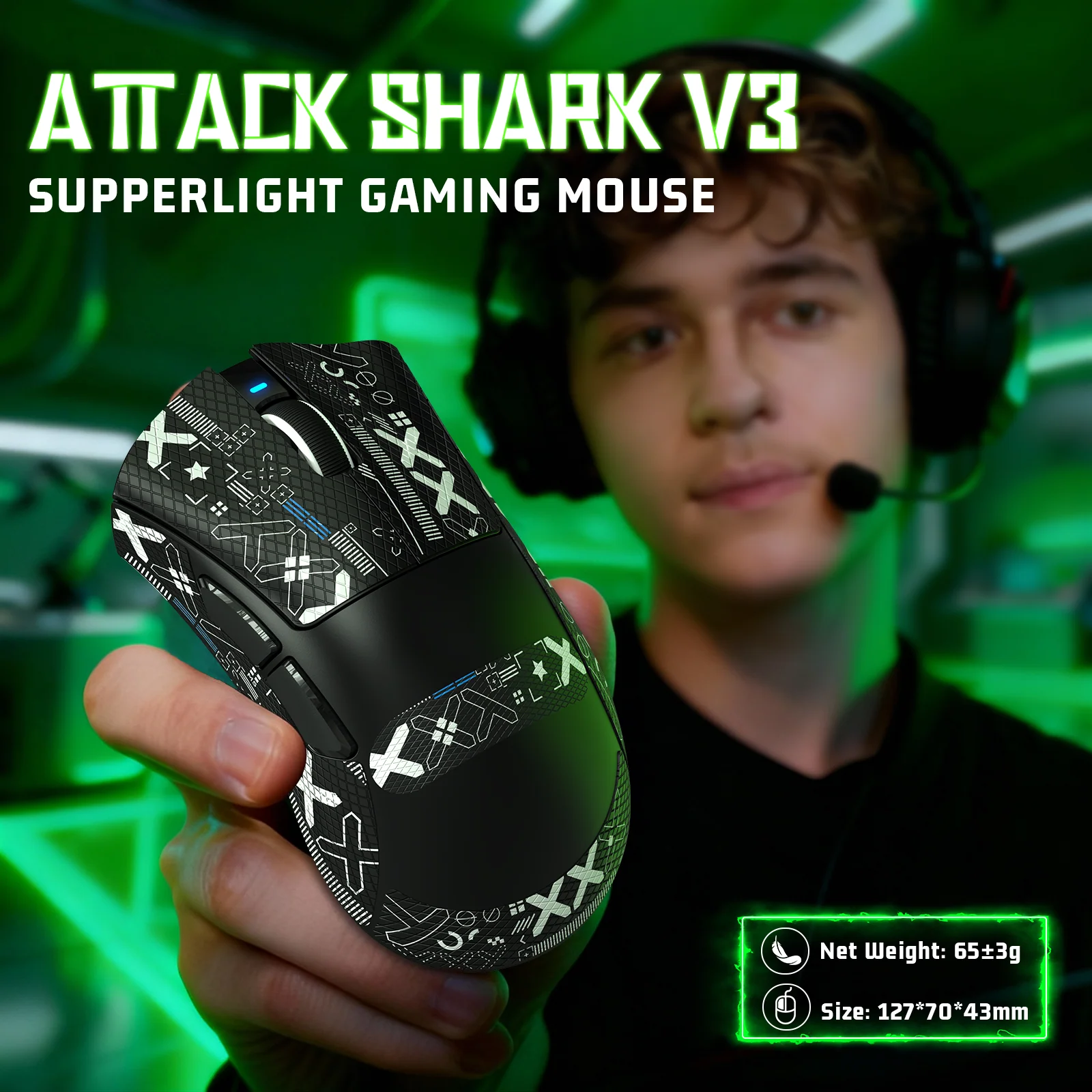 ATTACK SHARK V3 Ultra-Light Tri-Mode Gaming Mouse