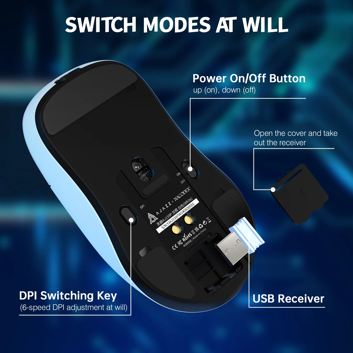 ATTACK SHARK x AJ159P Tri-mode Gaming Mouse with with Magnetic Charging Dock