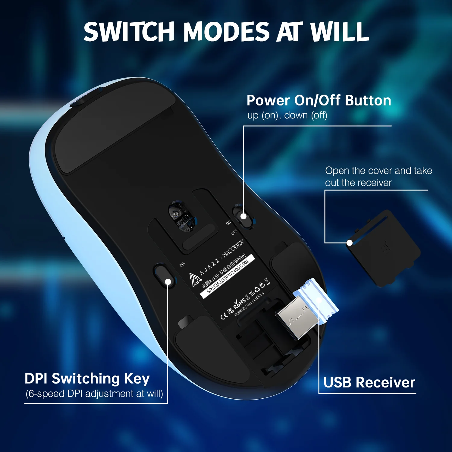 ATTACK SHARK x AJ159P Tri-mode Gaming Mouse with with Magnetic Charging Dock