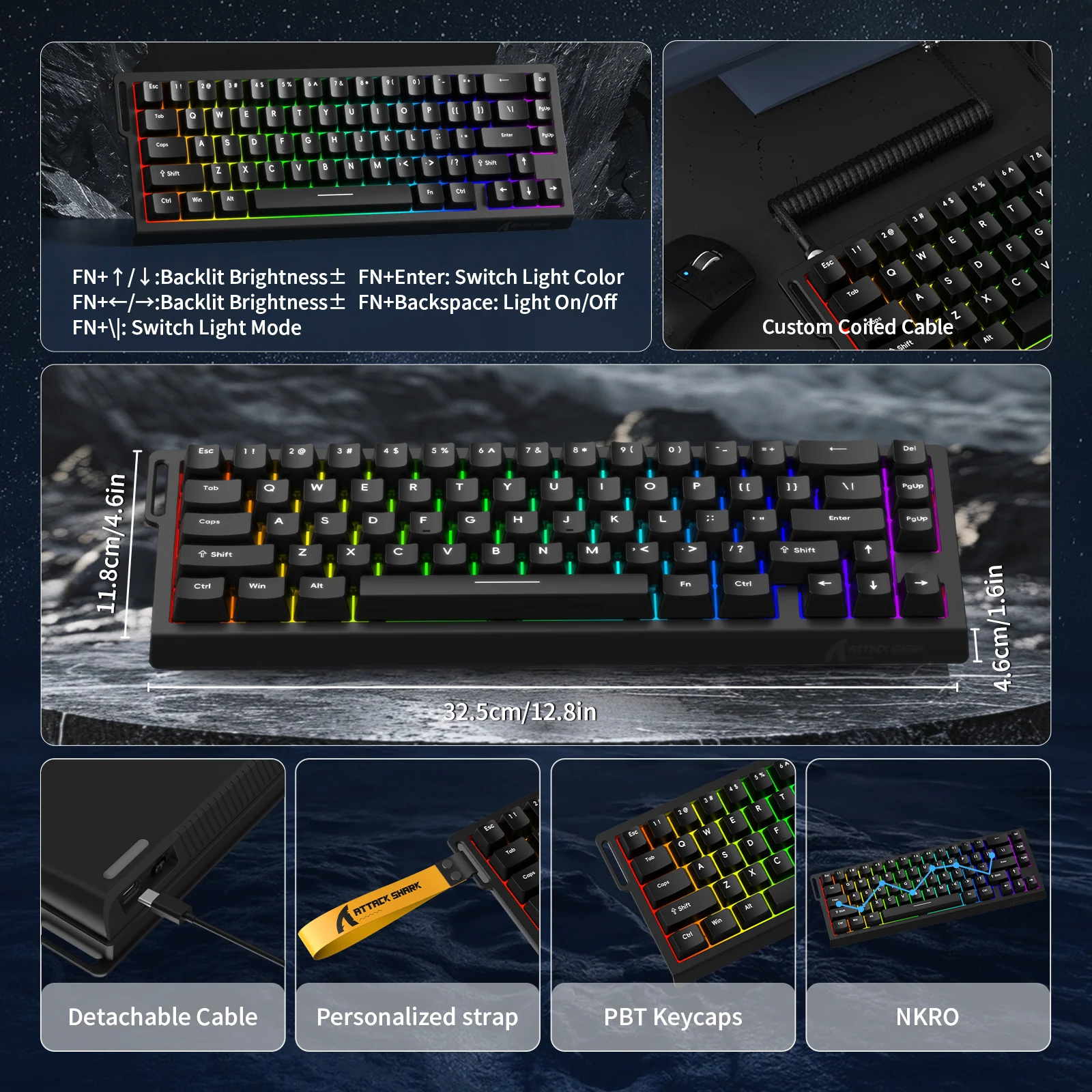ATTACK SHARK X68 HE Rapid Trigger Keyboard Magnetic Switch with C01PRO Coiled Cable