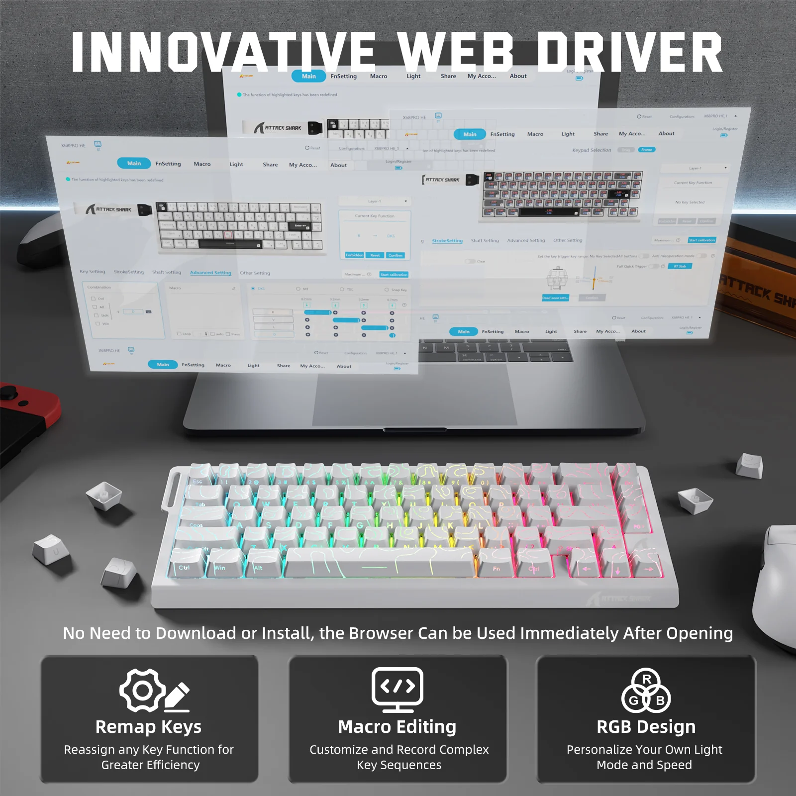 ATTACK SHARK X68PRO HE Wireless Rapid Trigger Keyboard Magnetic Switch