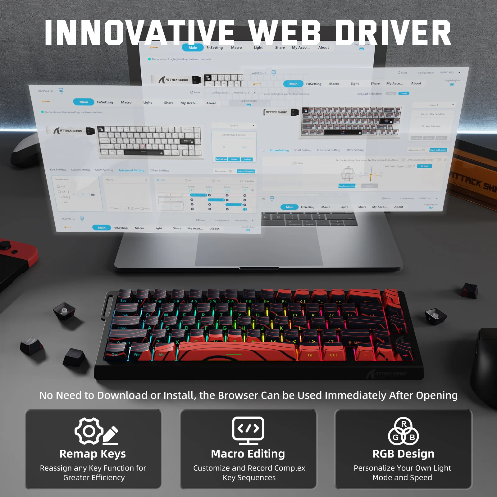 ATTACK SHARK X68PRO HE Wireless Rapid Trigger Keyboard Magnetic Switch
