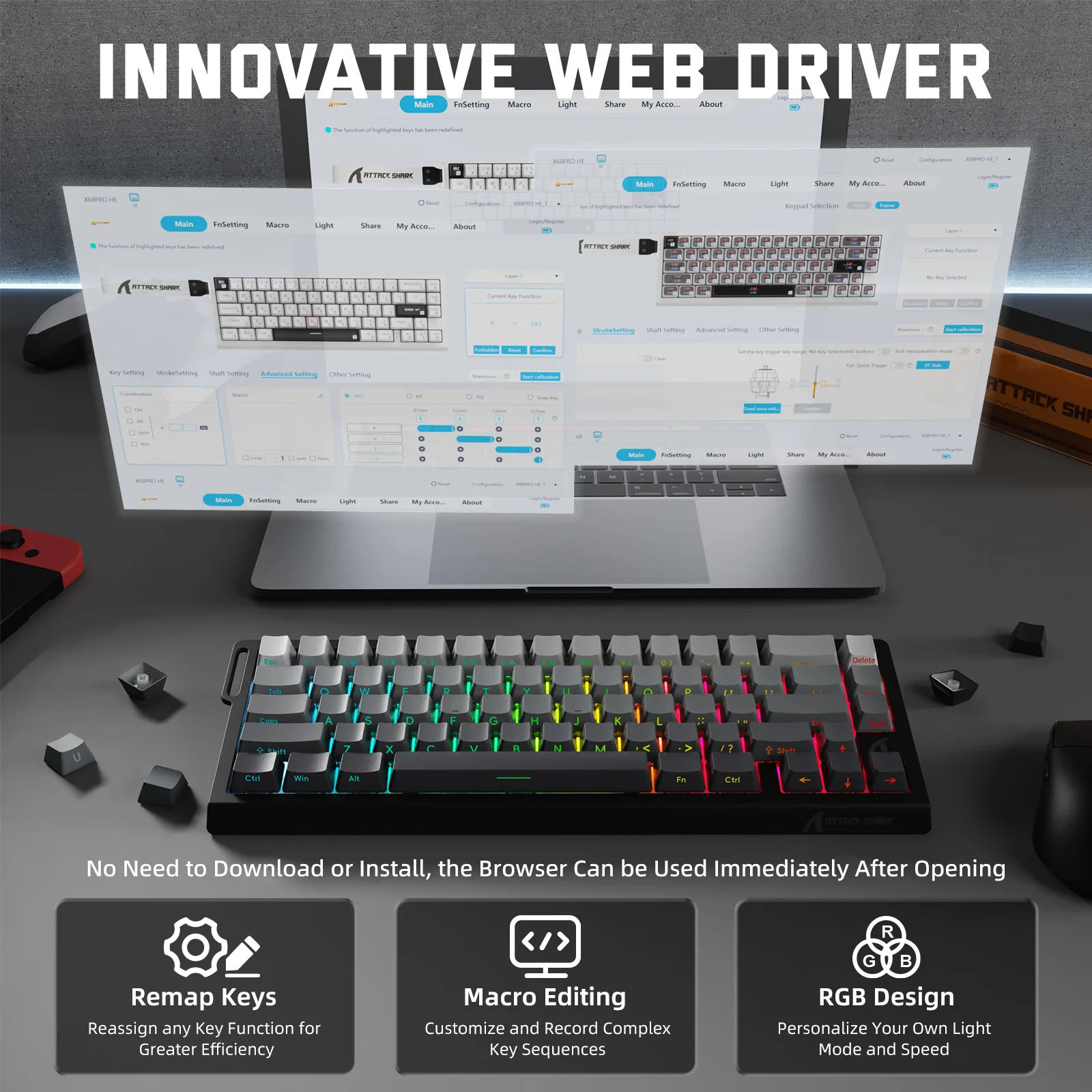 ATTACK SHARK X68PRO HE Wireless Rapid Trigger Keyboard Magnetic Switch