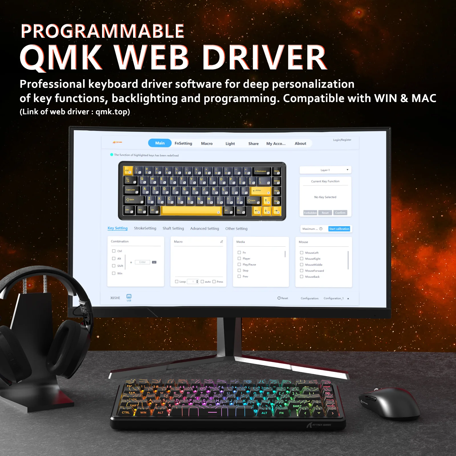 ATTACK SHARK X65 HE Magnetic Switch Rapid Trigger Keyboard
