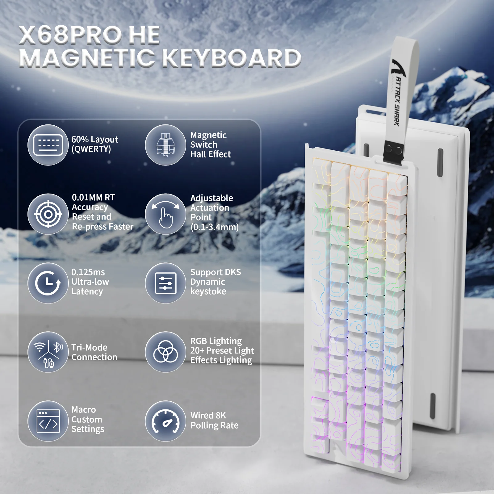 ATTACK SHARK X68PRO HE Wireless Rapid Trigger Keyboard With Coiled Cable