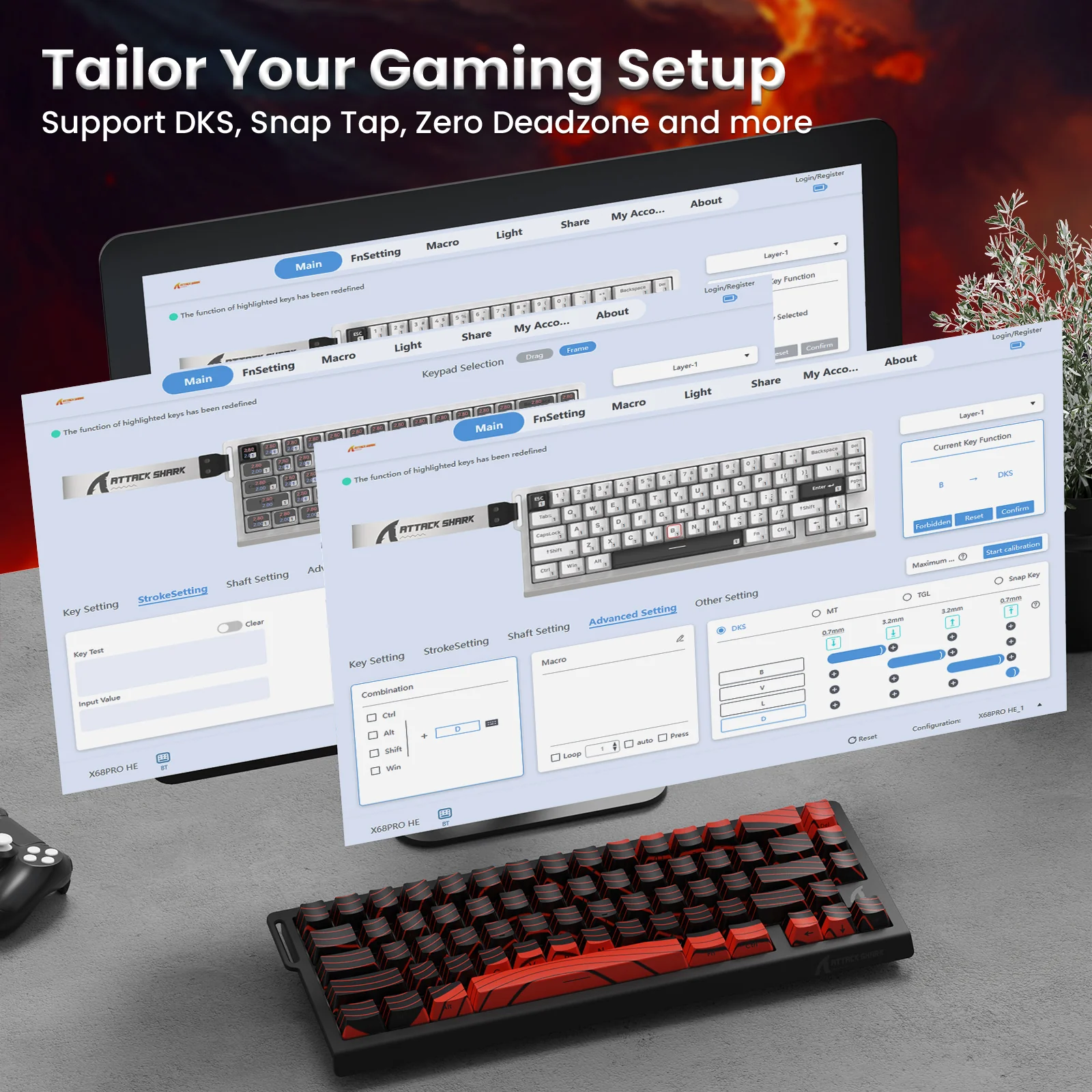 ATTACK SHARK X68PRO HE Wireless Rapid Trigger Keyboard With Coiled Cable