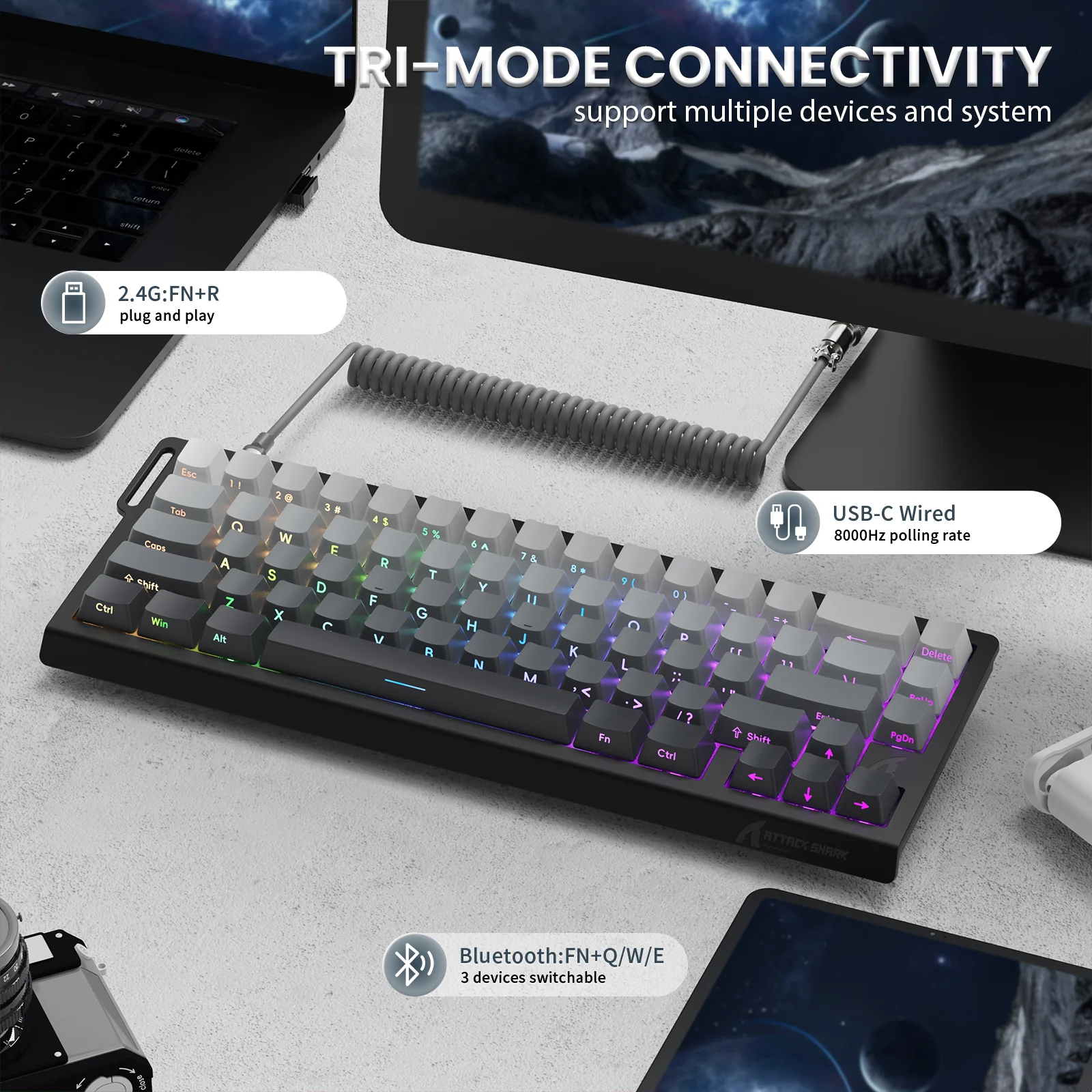 ATTACK SHARK X68PRO HE Wireless Rapid Trigger Keyboard With Coiled Cable
