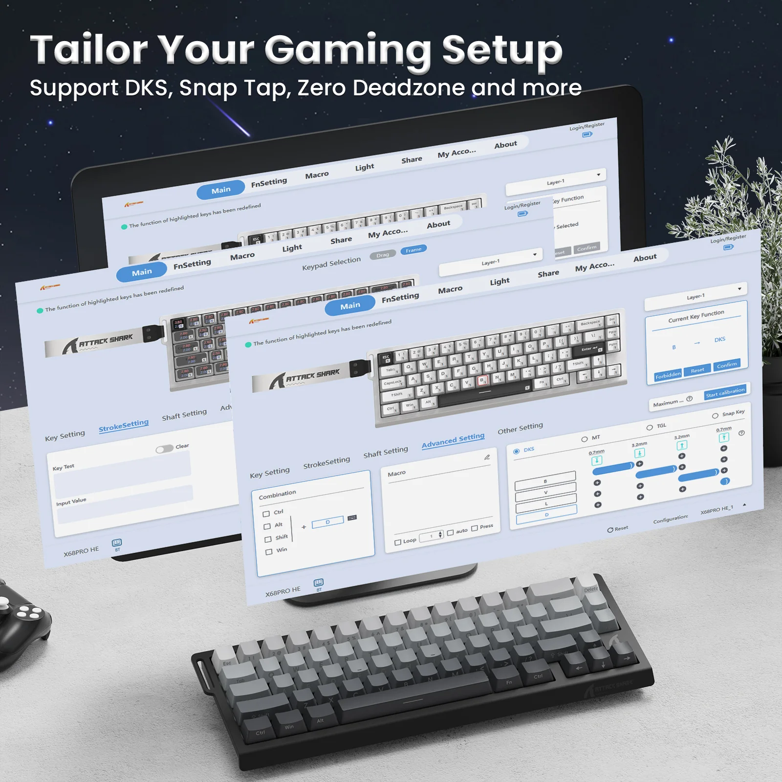 ATTACK SHARK X68PRO HE Wireless Rapid Trigger Keyboard With Coiled Cable