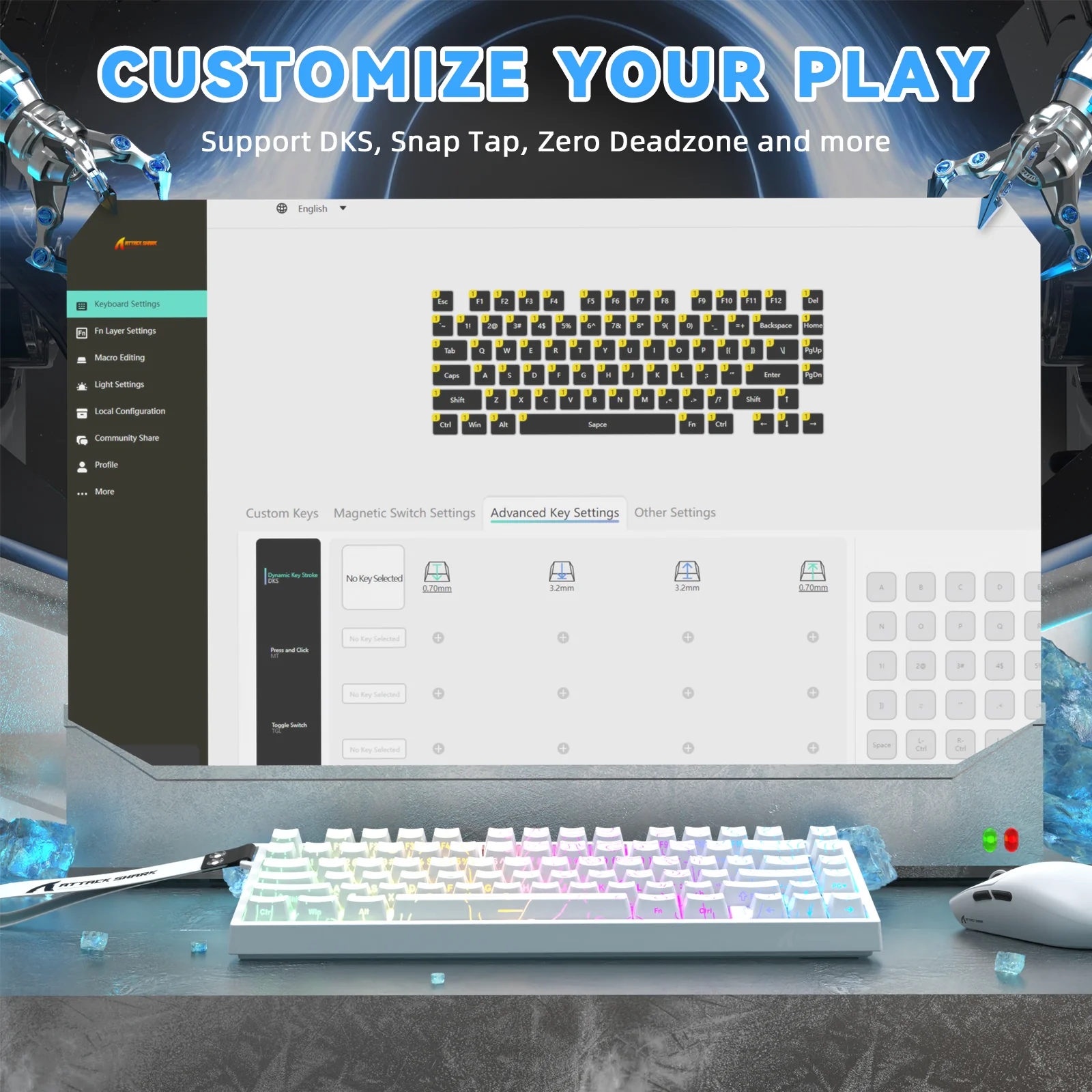 ATTACK SHARK R82 HE Rapid Trigger Keyboard Magnetic Switch with 0.005MM RT