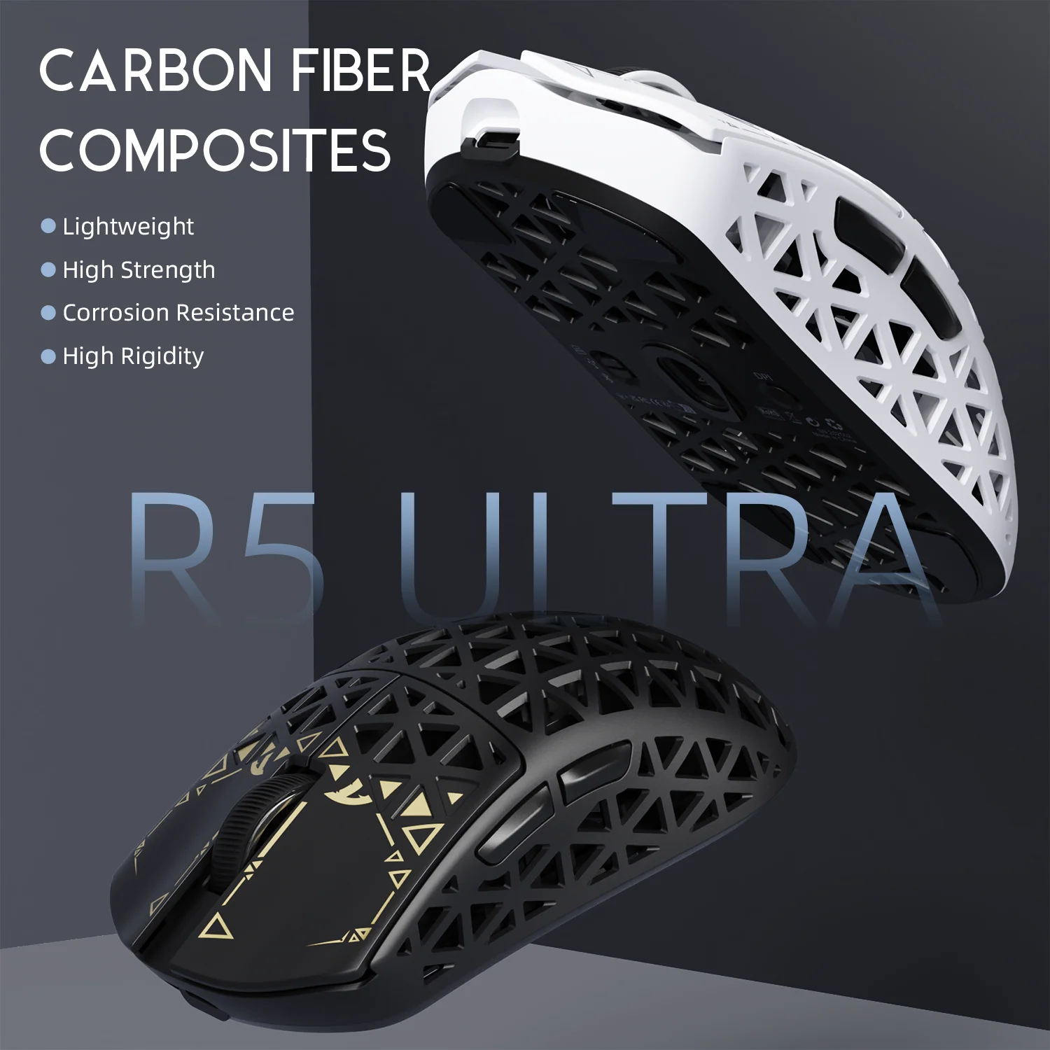 ATTACK SHARK R5 ULTRA Carbon Fiber Wireless 8K PAW3950MAX Gaming Mouse with 8K Coiled Cable