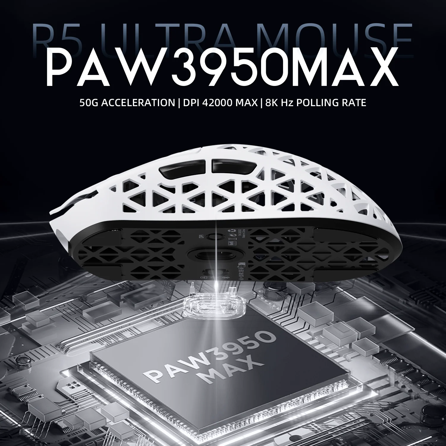 ATTACK SHARK R5 ULTRA Carbon Fiber Wireless 8K PAW3950MAX Gaming Mouse with 8K Coiled Cable