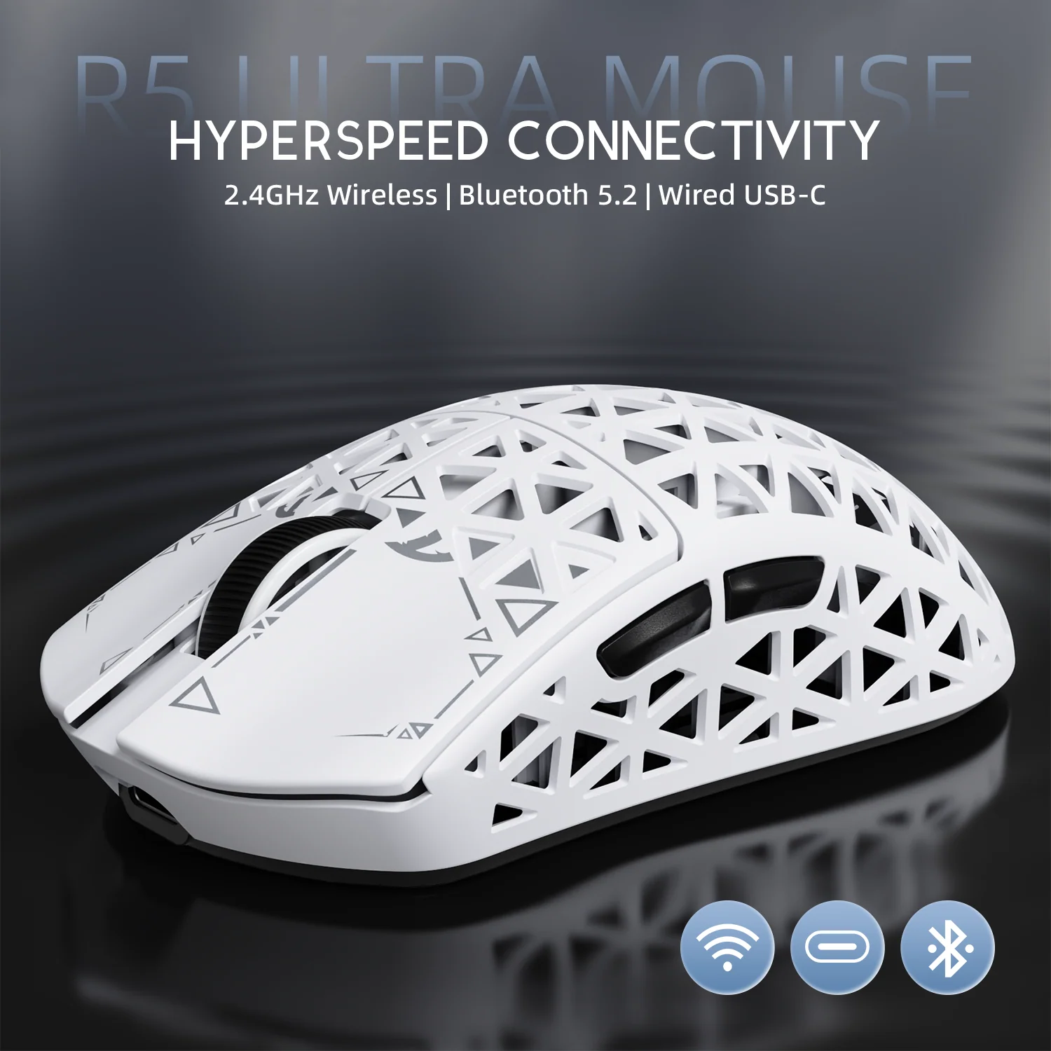 ATTACK SHARK R5 ULTRA Carbon Fiber Wireless 8K PAW3950MAX Gaming Mouse with 8K Coiled Cable