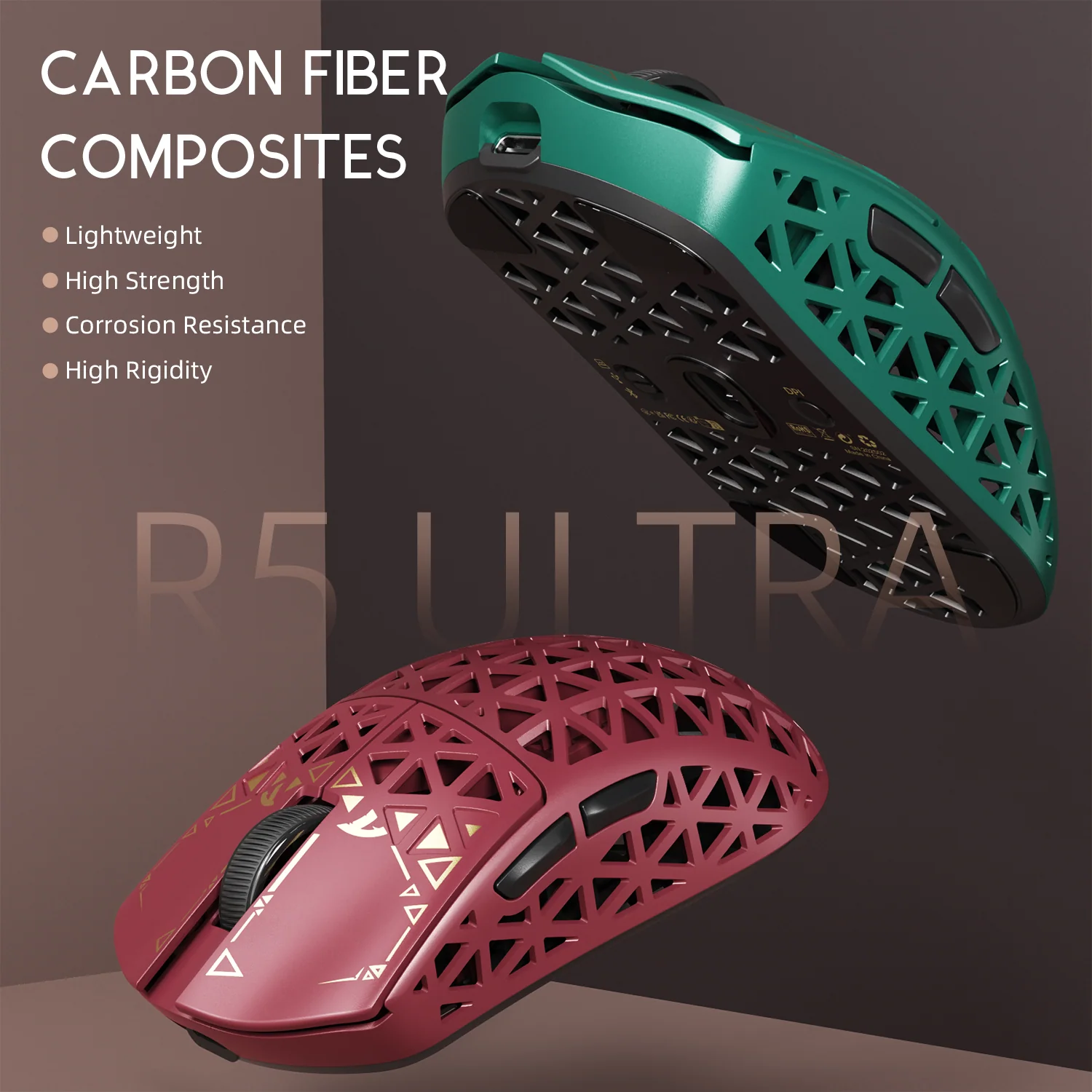 ATTACK SHARK R5 ULTRA Carbon Fiber Wireless 8K PAW3950MAX Gaming Mouse with 8K Coiled Cable